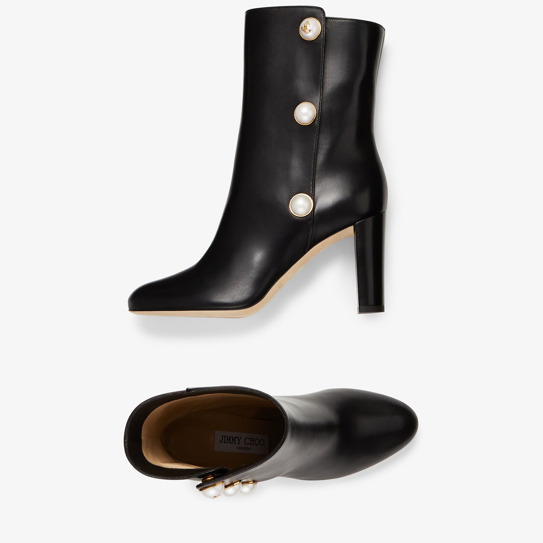 Rina 85
Black Nappa Leather Mid-Calf Boots with Pearls - 5