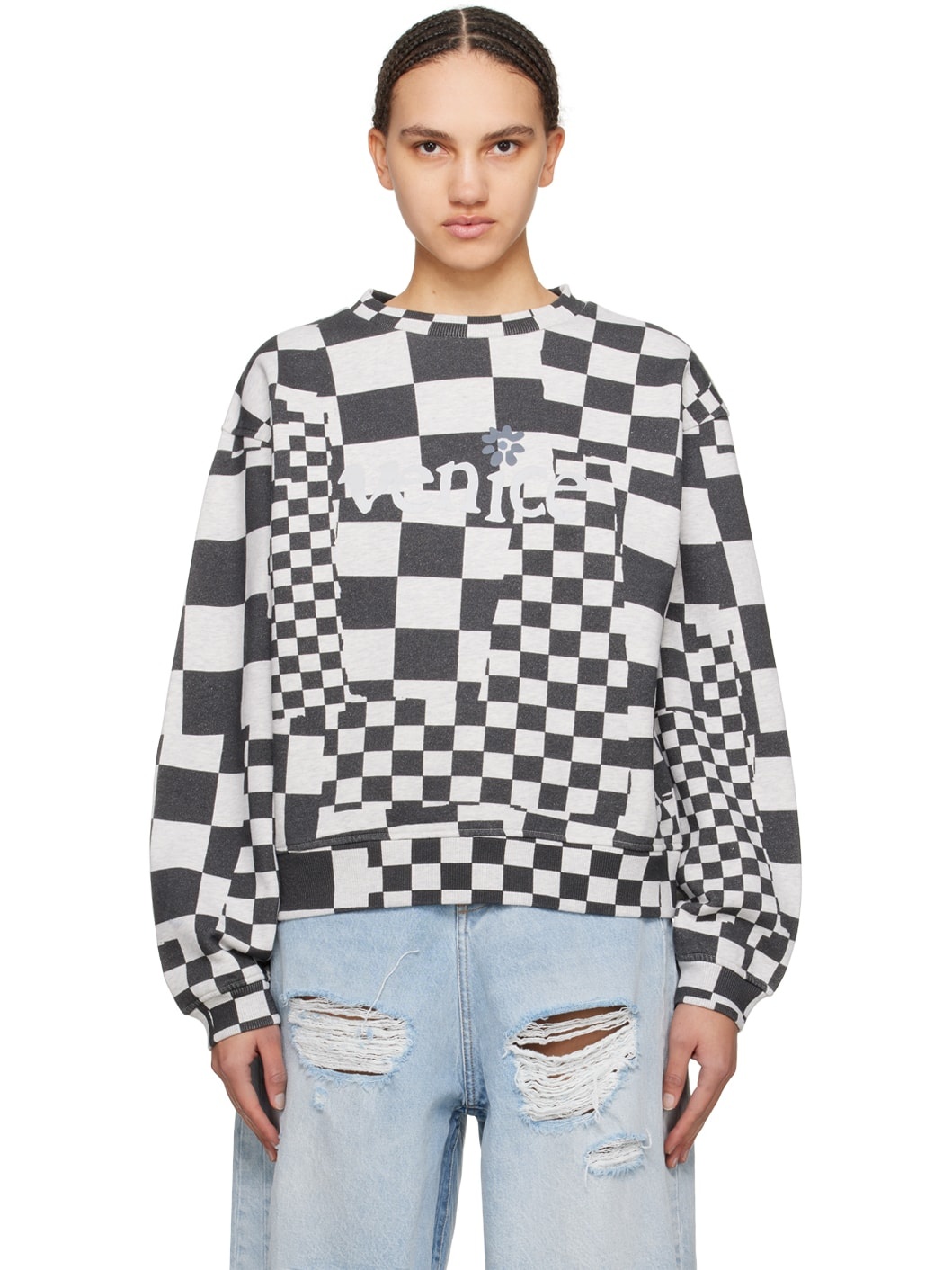 Gray & Black Check Sweatshirt - 1