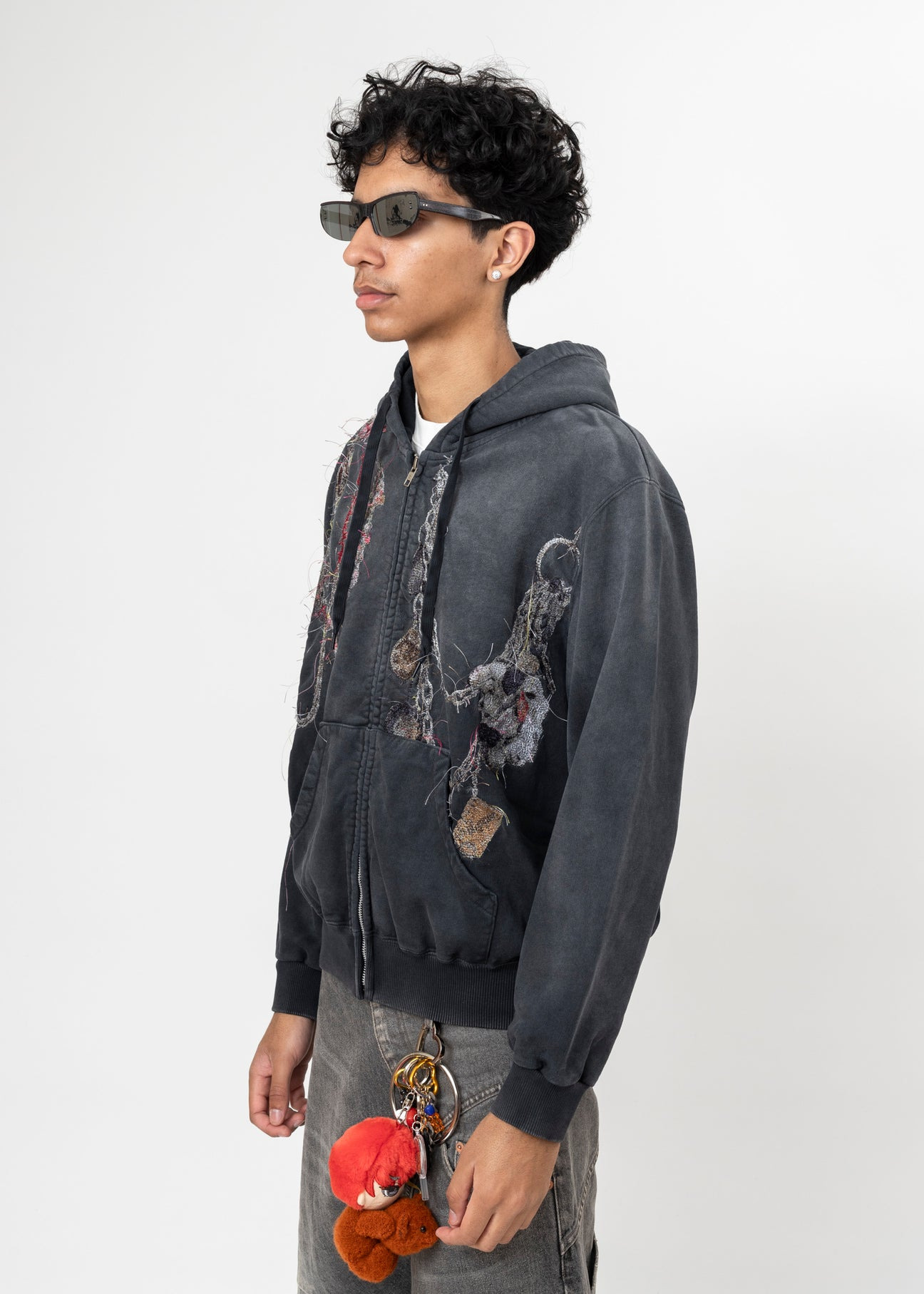 BLACK DOUBLET EMBROIDERED CHAIN ZIP-UP HOODIE - 2