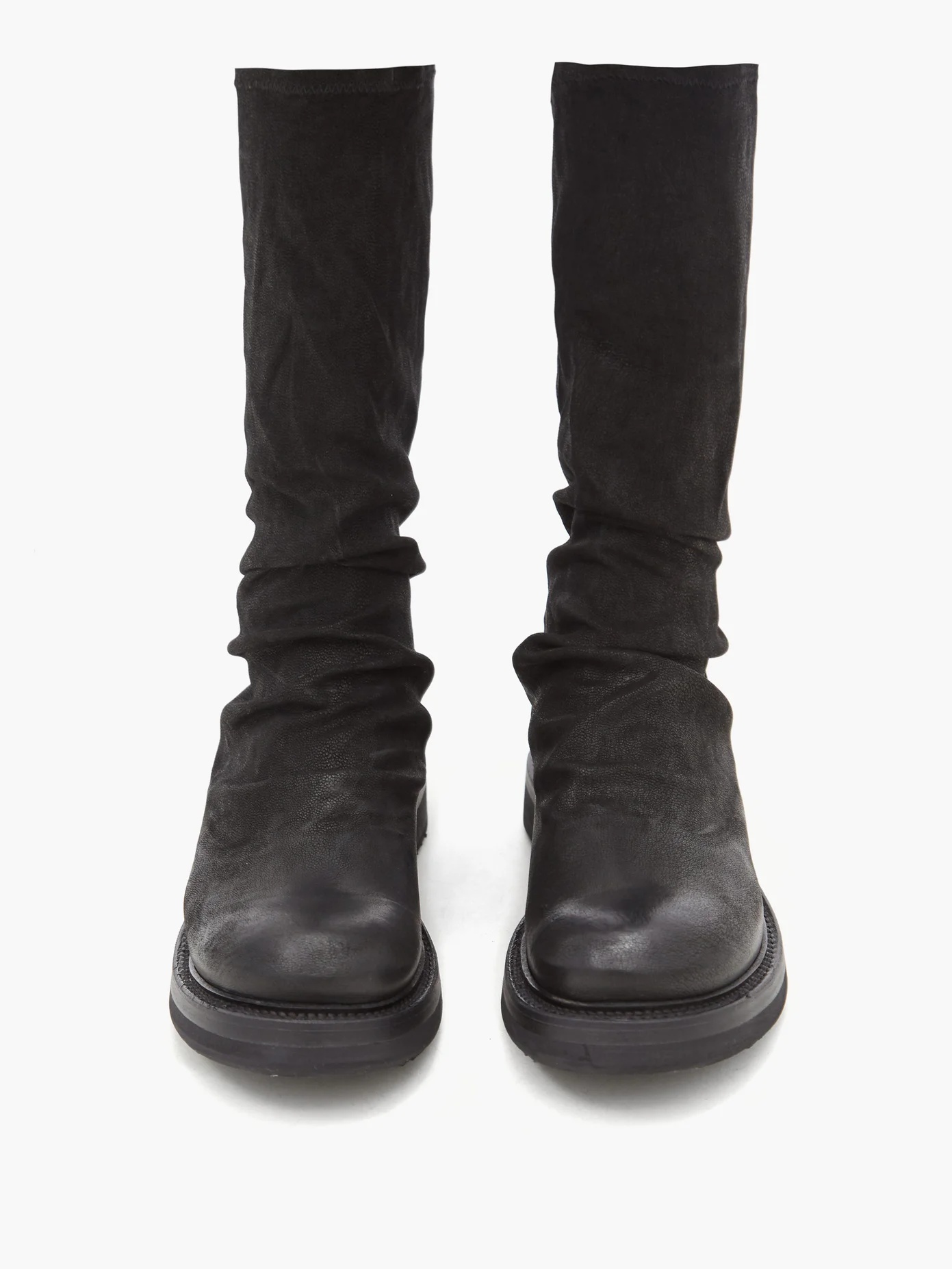 Stretch-suede and leather mid-calf boots - 5