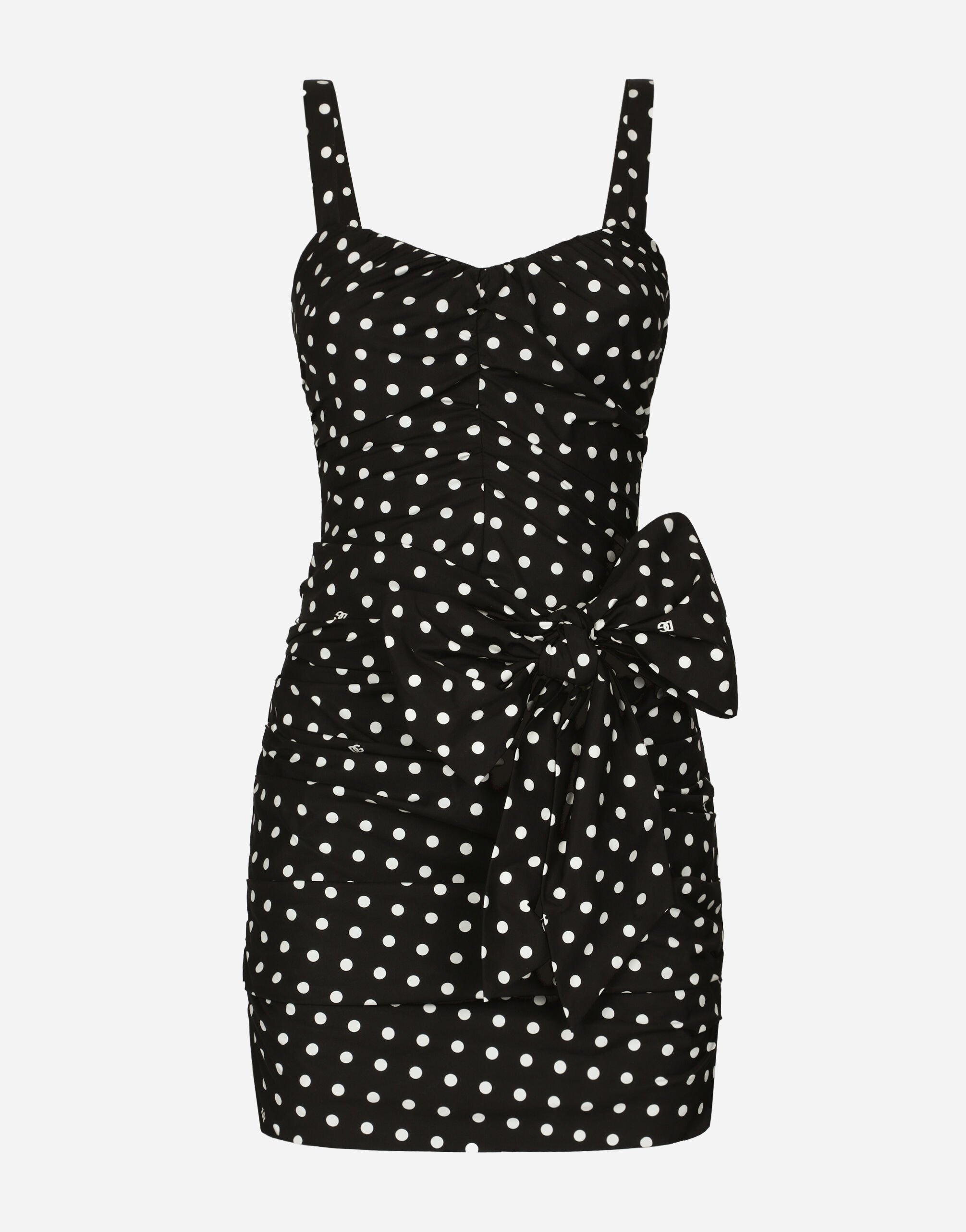 Cotton minidress with polka-dot print and bow detail - 1
