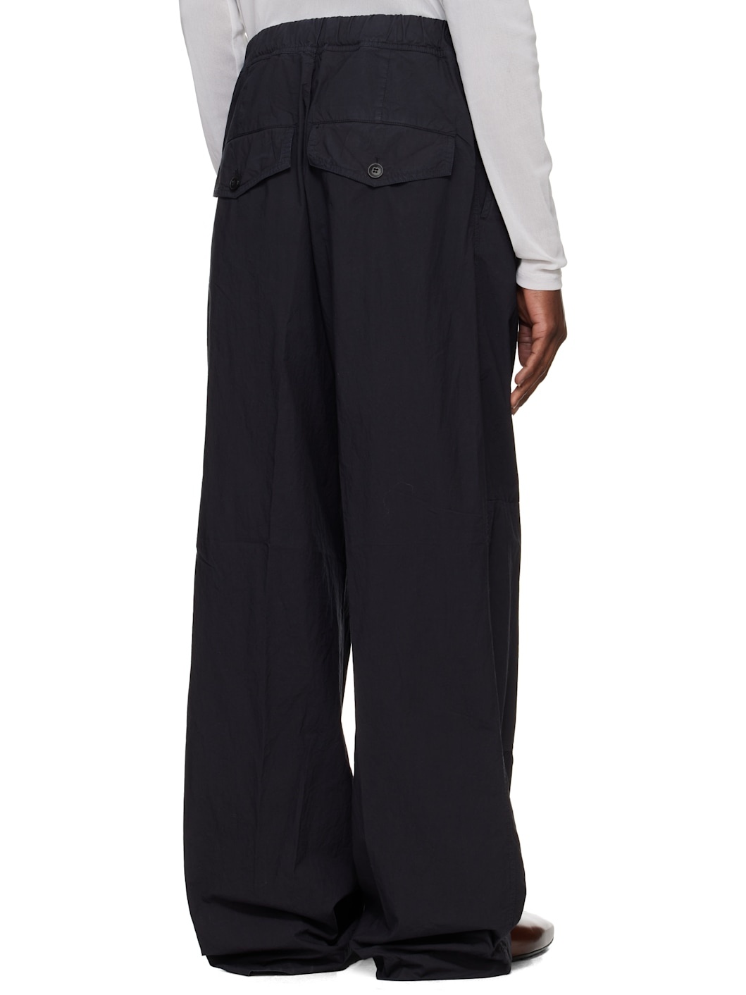 Navy Cotton Drawstring Cargo Pants - 3