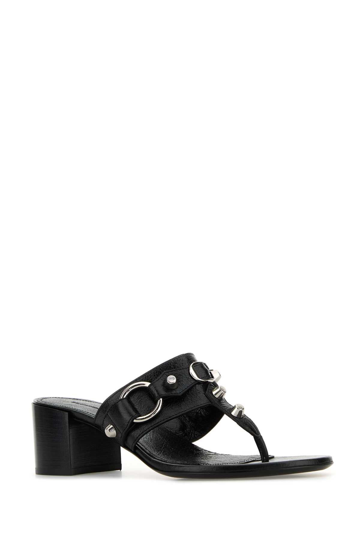 Balenciaga Women Black Leather City Thong Mules - 2