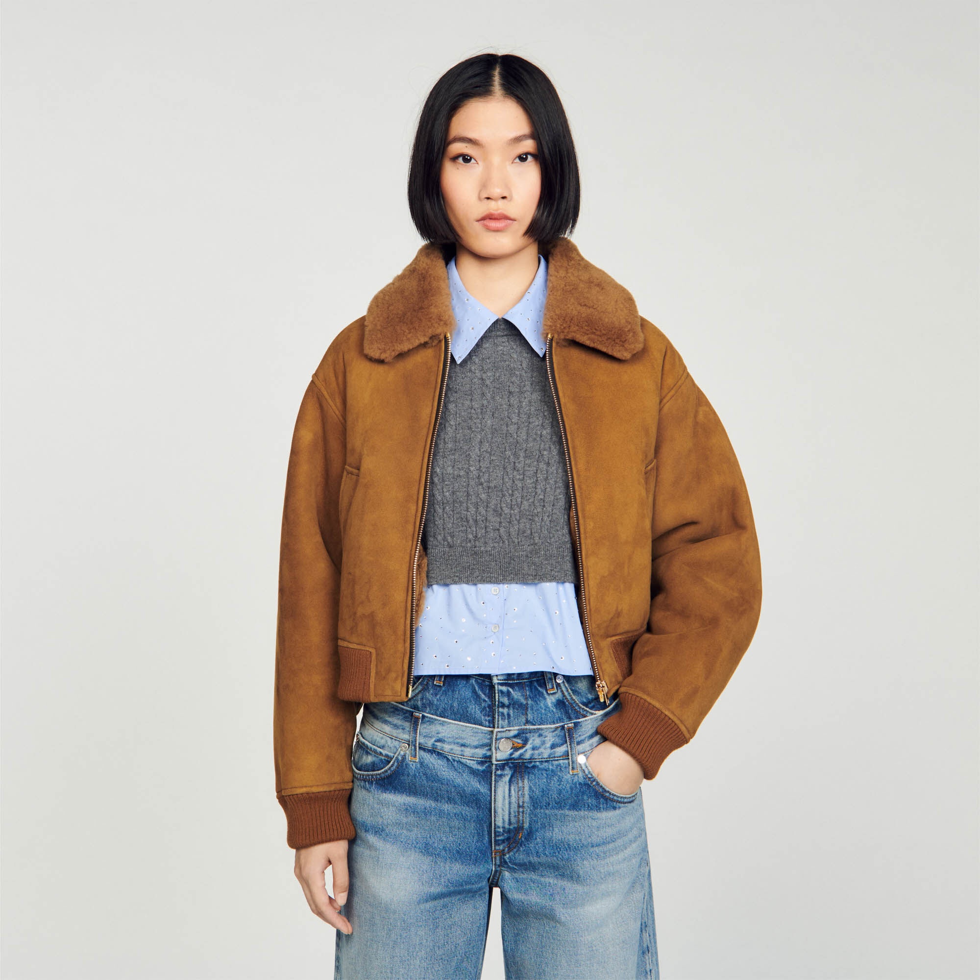 CROPPED CABLE KNIT SWEATER - 5