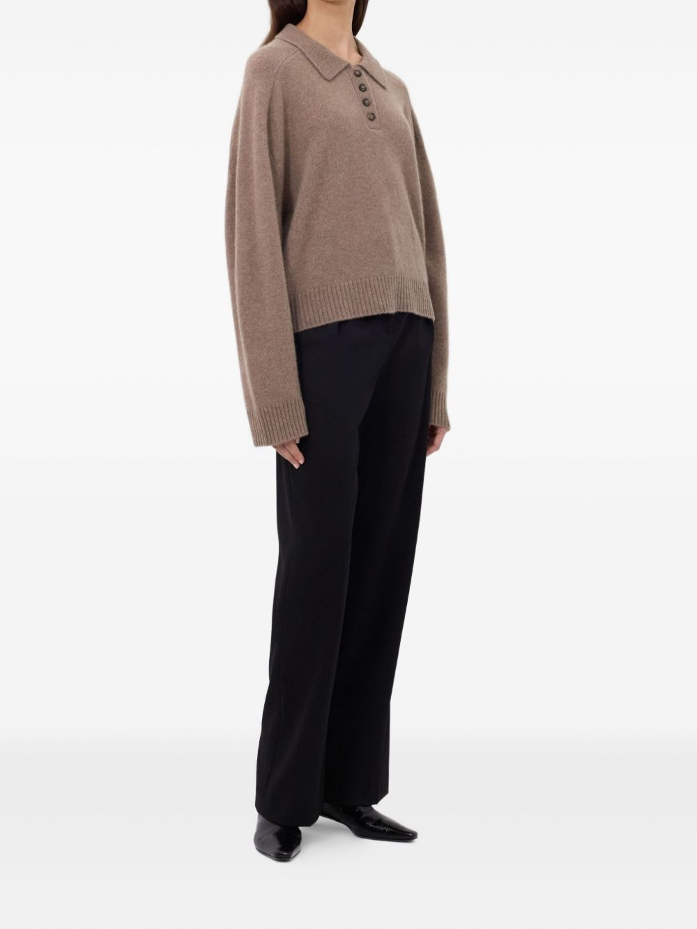 ribbed-hem polo top - 3