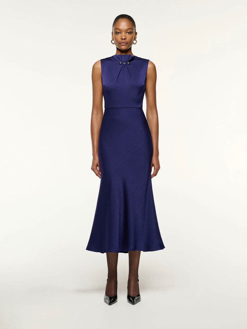 ROLAND MOURET MIDI PIN DRESS outlook