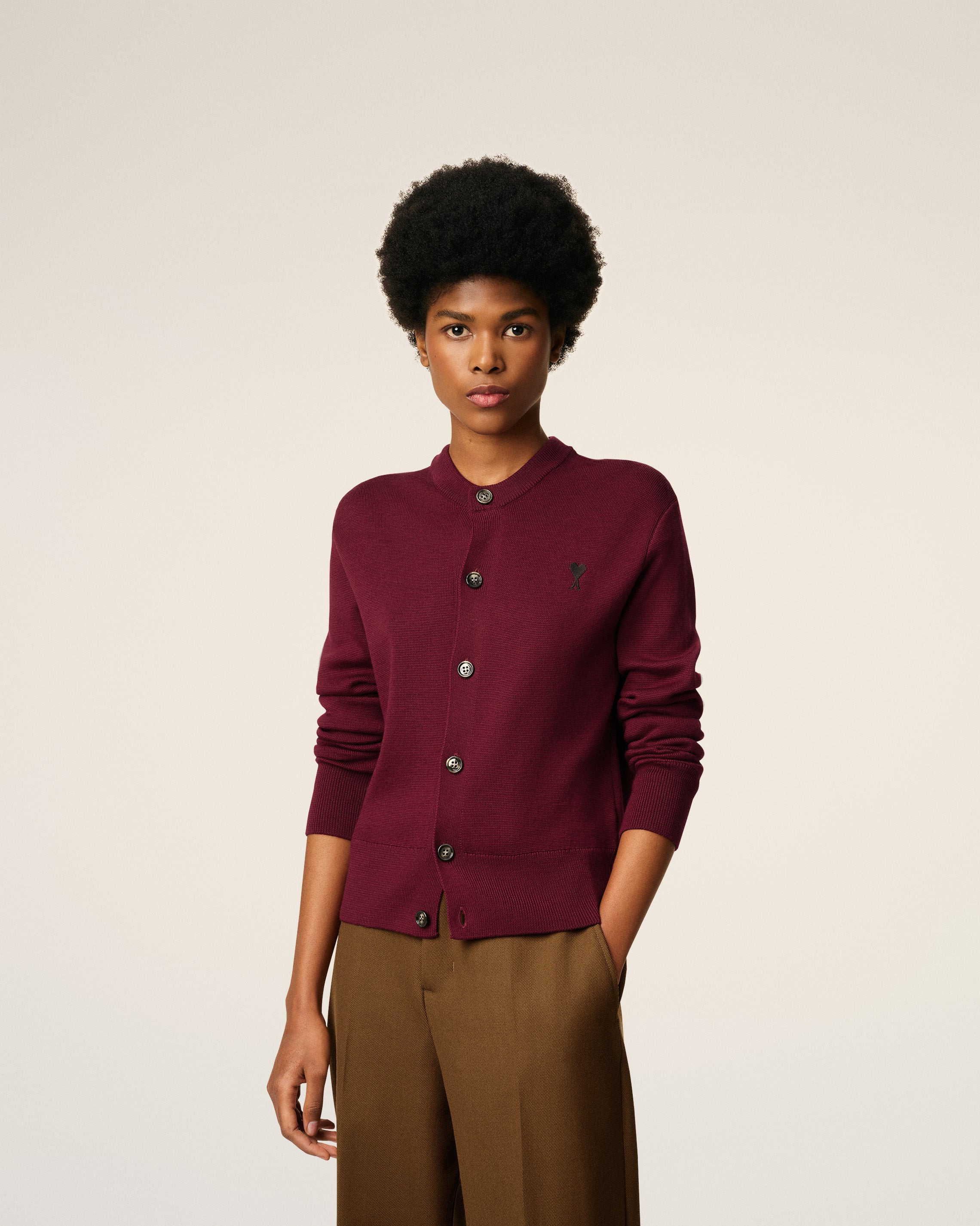 BURGUNDY WOOL AMI DE COEUR CARDIGAN - 3