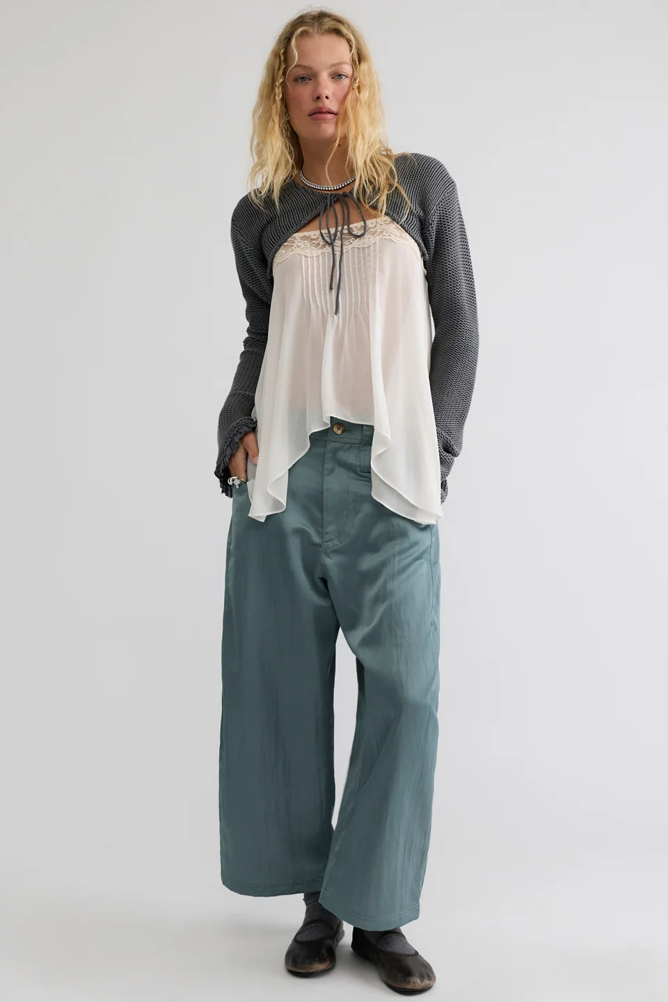 Satin Boyfriend Trousers - 1