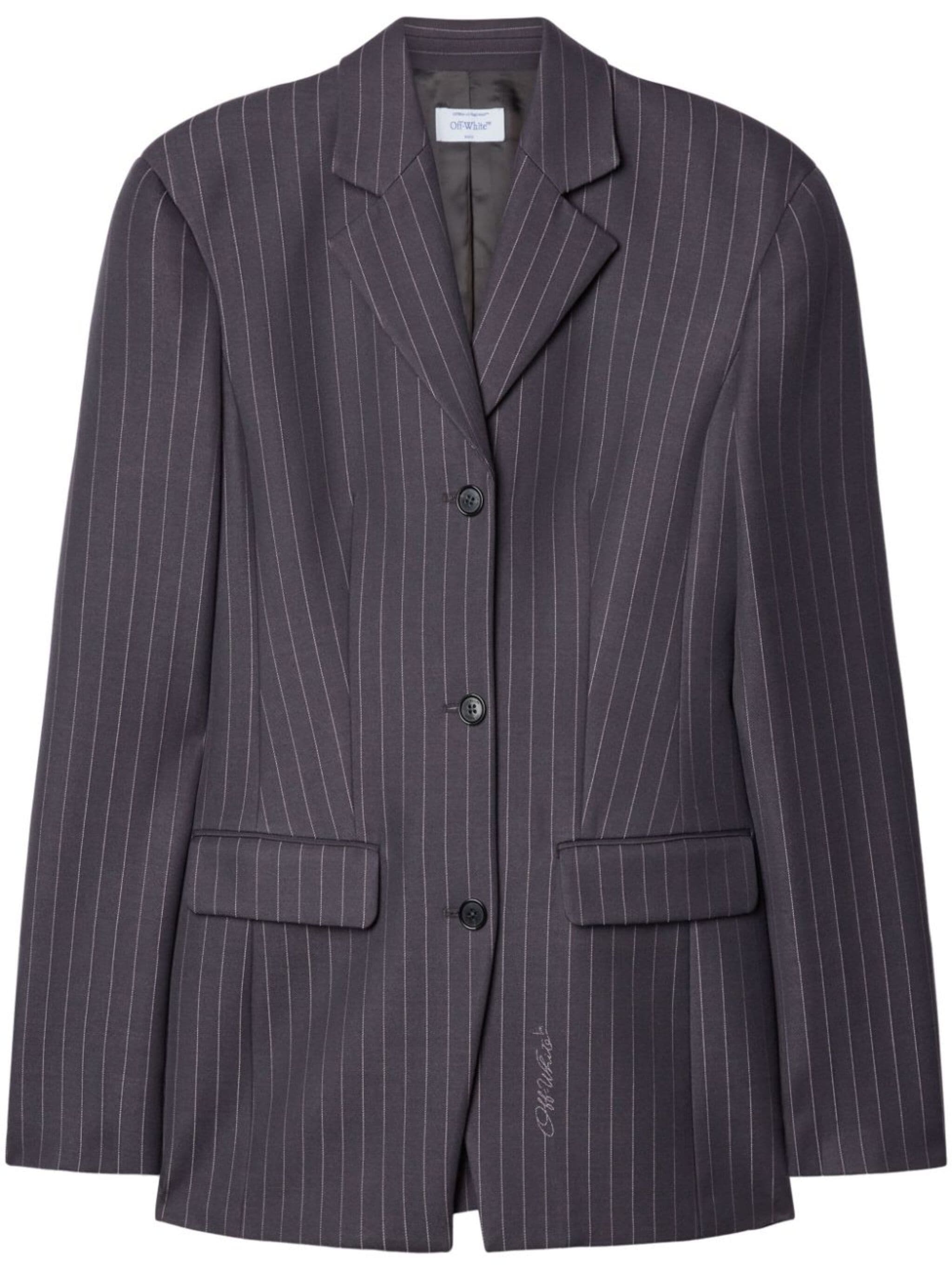 embroidered-logo pinstripe-pattern blazer - 1