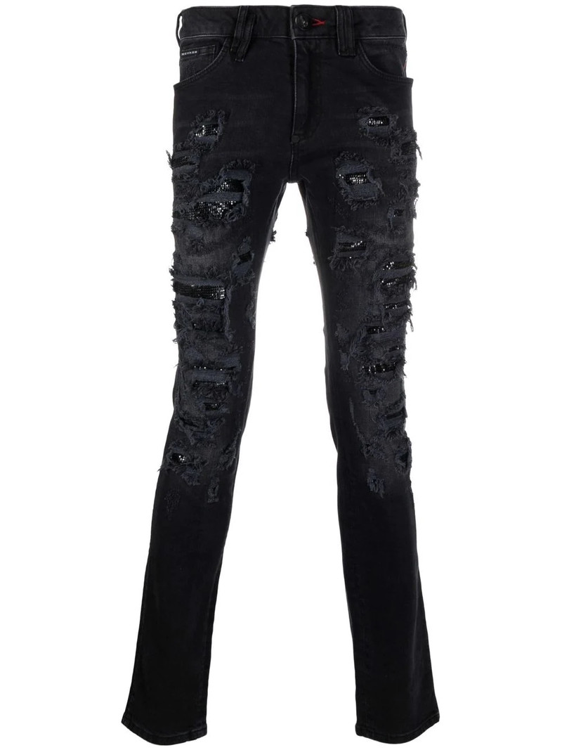 mesh ripped-detail jeans 1