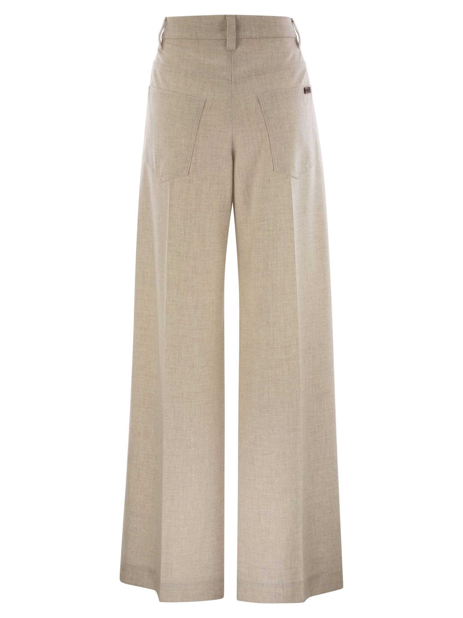 Brunello Cucinelli Women Wide High-Waisted Wool And Cashmere Trousers With Necklace - 2