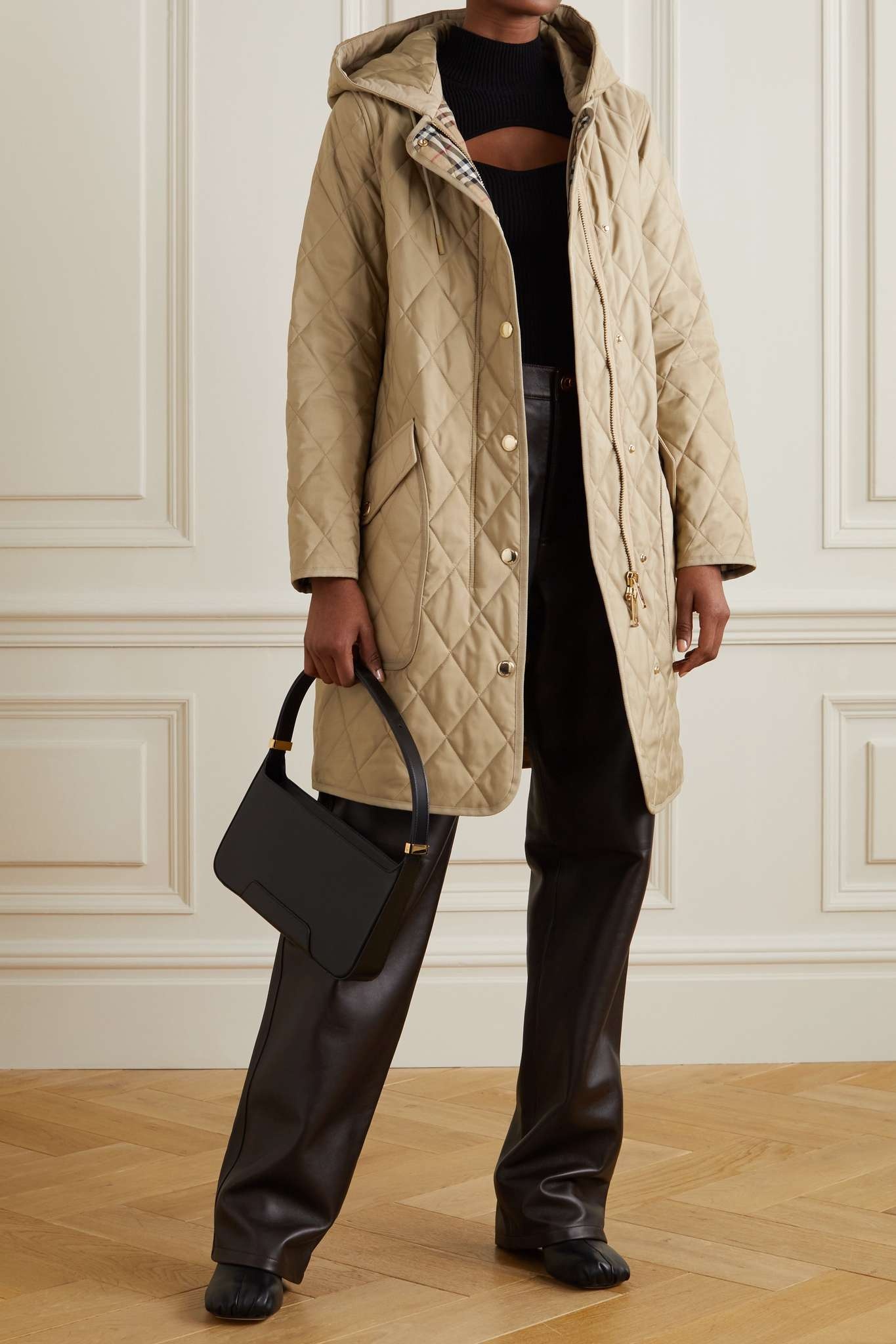 Quilted shell and gabardine hooded coat - 2