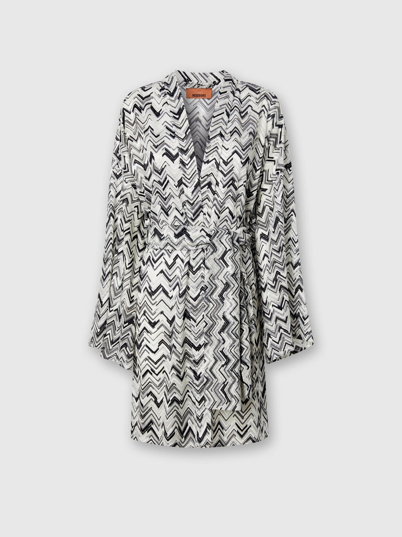 Slub zigzag viscose-blend cover-up kimono with belt 1