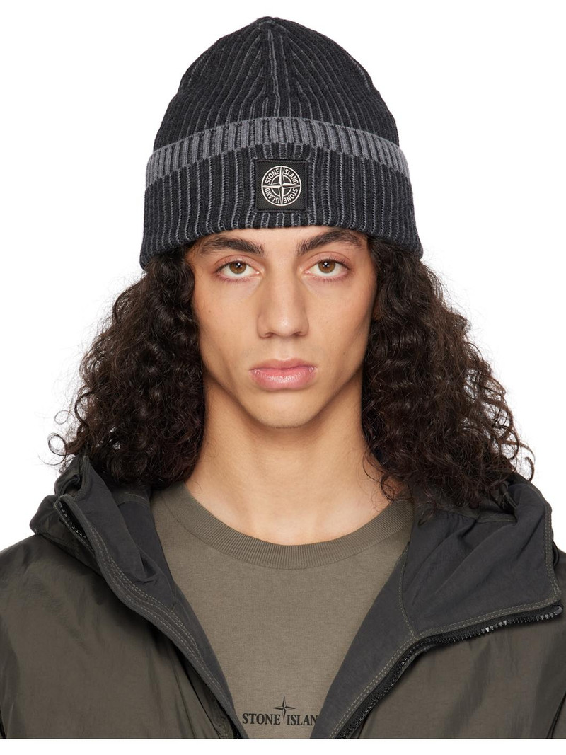 Gray Contrast Knitted Badge Beanie 1