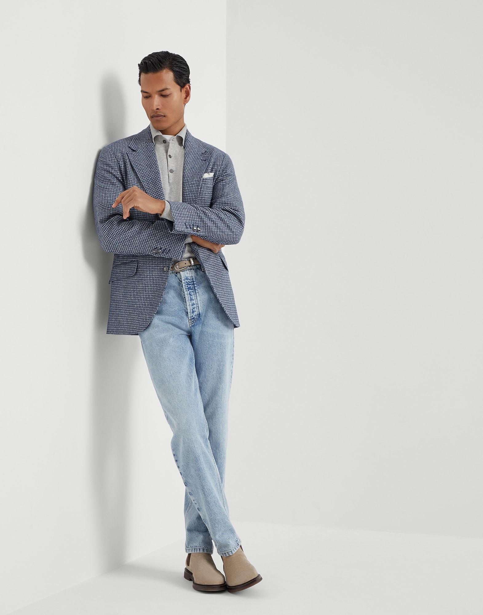Wool and alpaca houndstooth deconstructed Cavallo blazer with metal buttons - 5