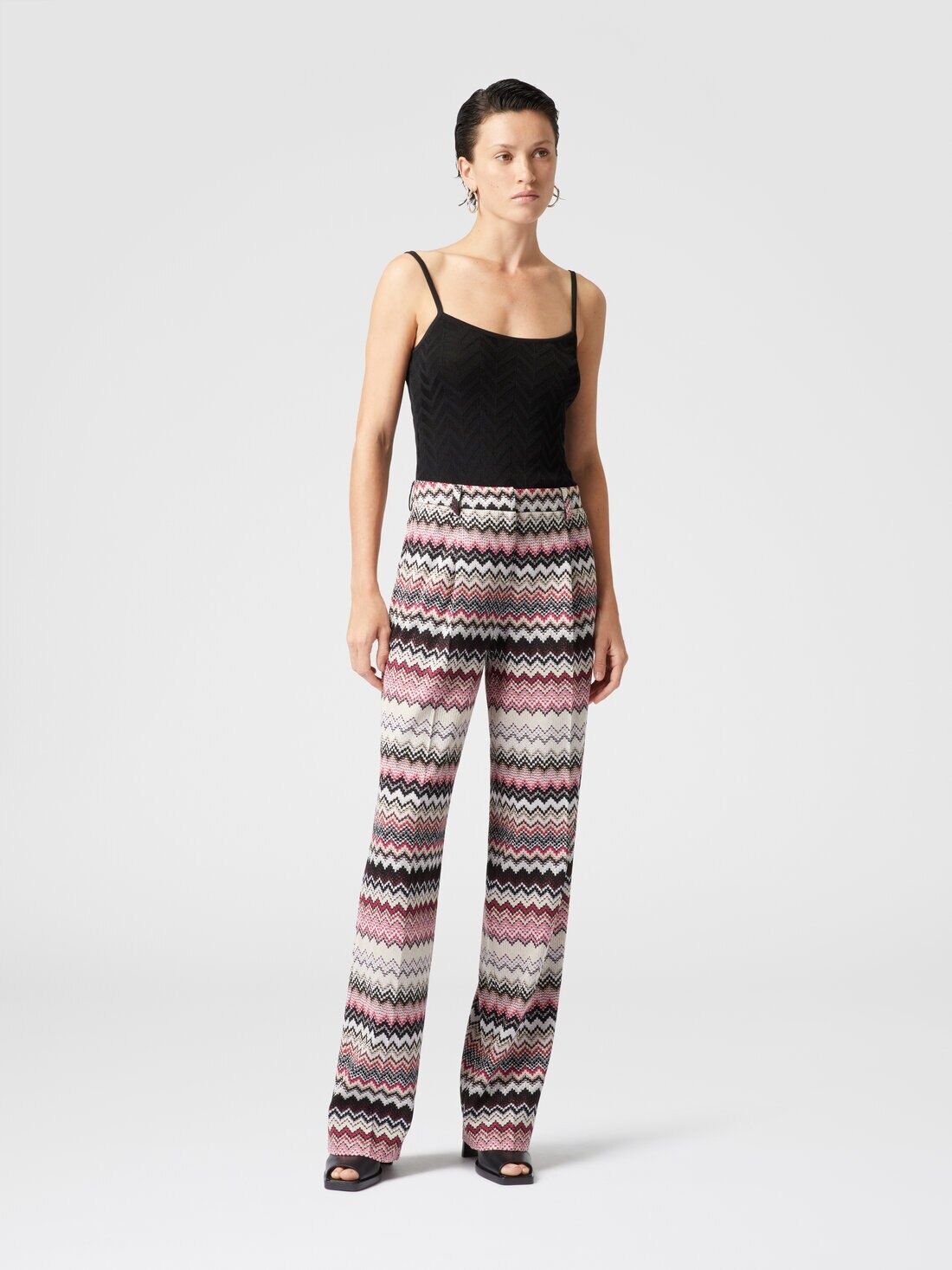 Classic trousers with lamé serrated zig zag pattern - 2