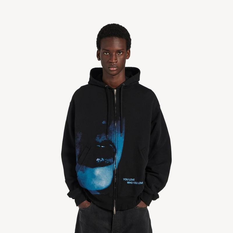 Men's Lips Oversized Zip-up Hoodie in Black 5