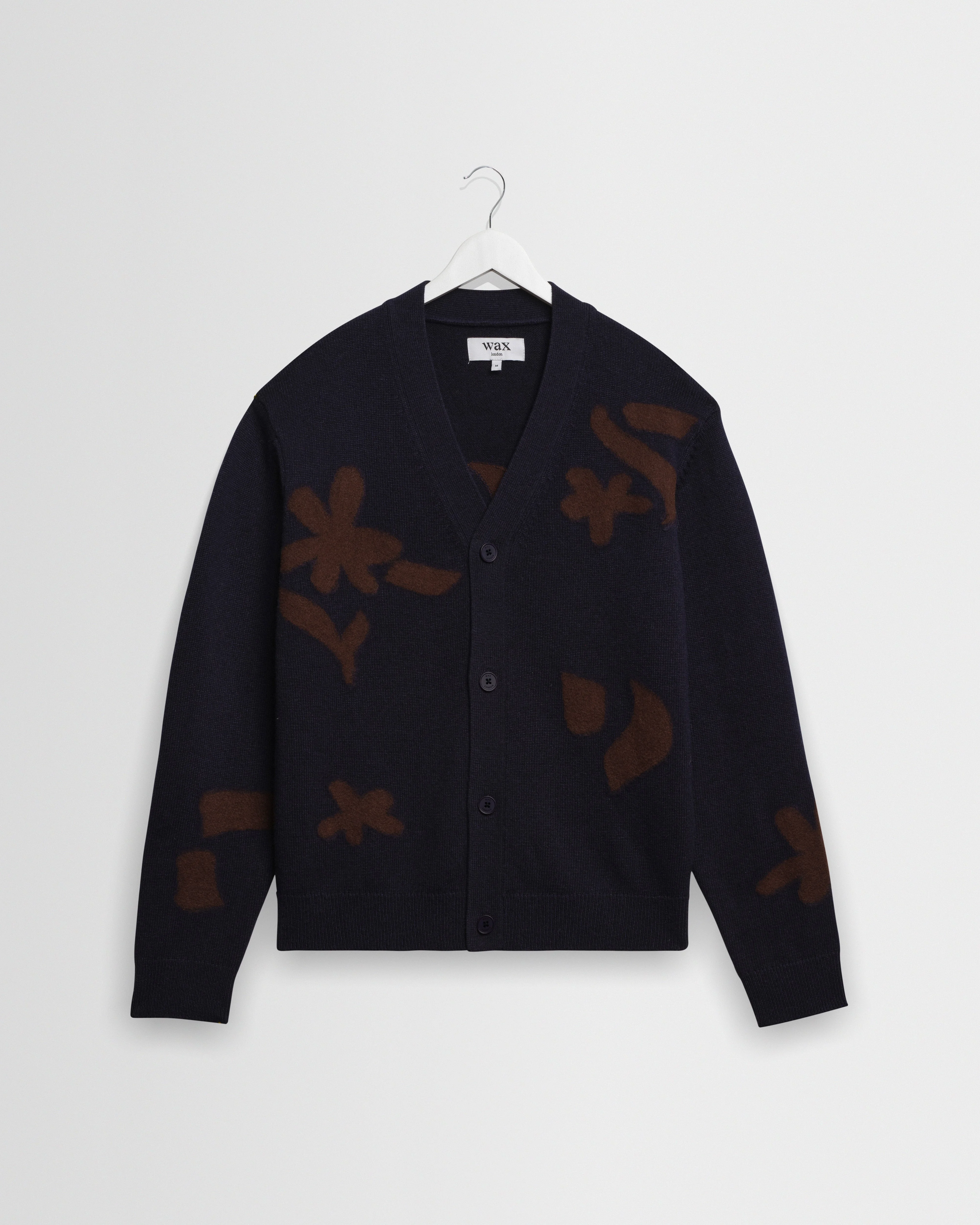 Walker - Navy And Brown Felted Applique Knit Cardigan - 1