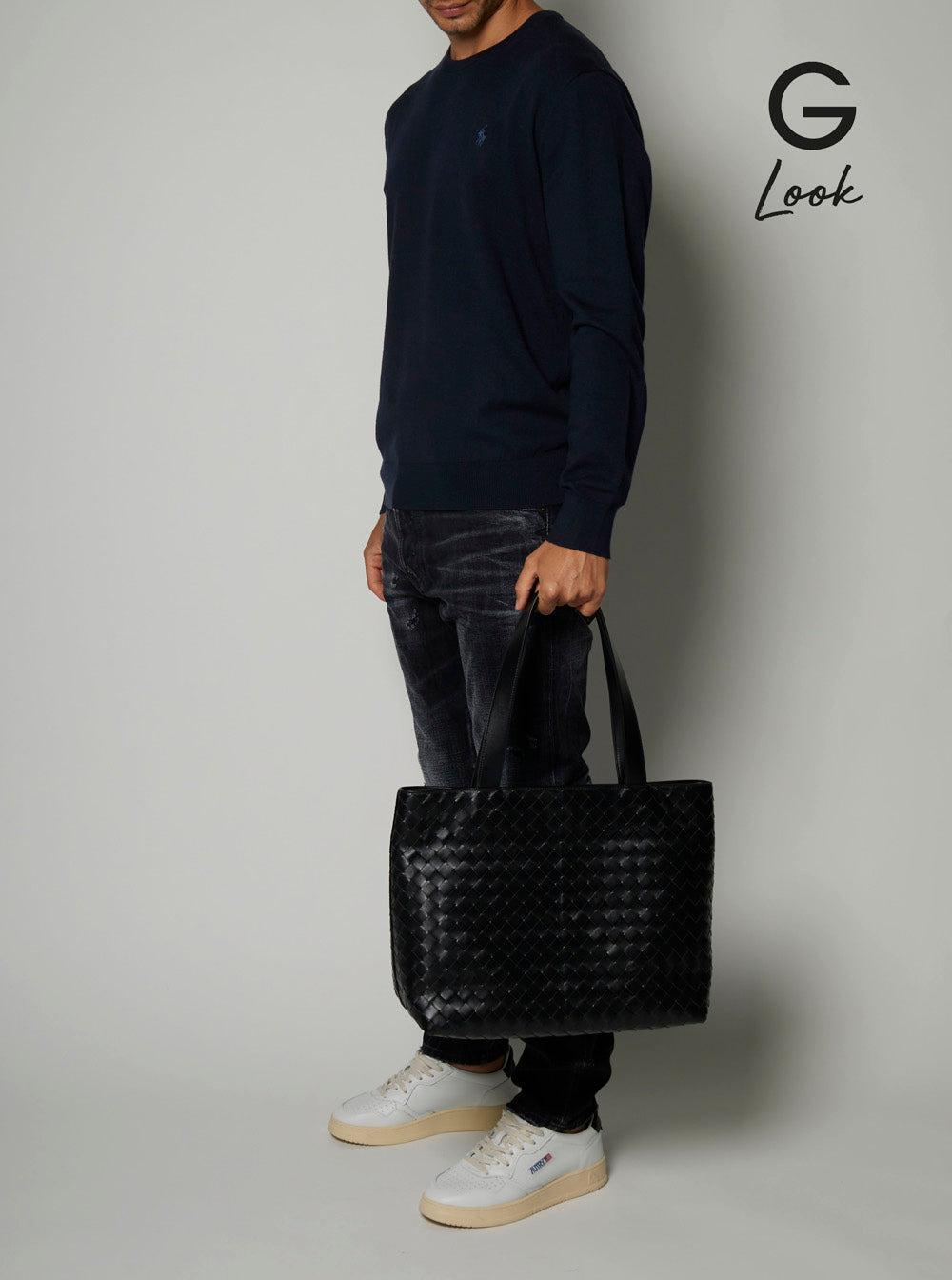 Bottega Veneta Men 'Small Intrecciato' Black Tote Bag With Zip Closure In Leather Man - 5