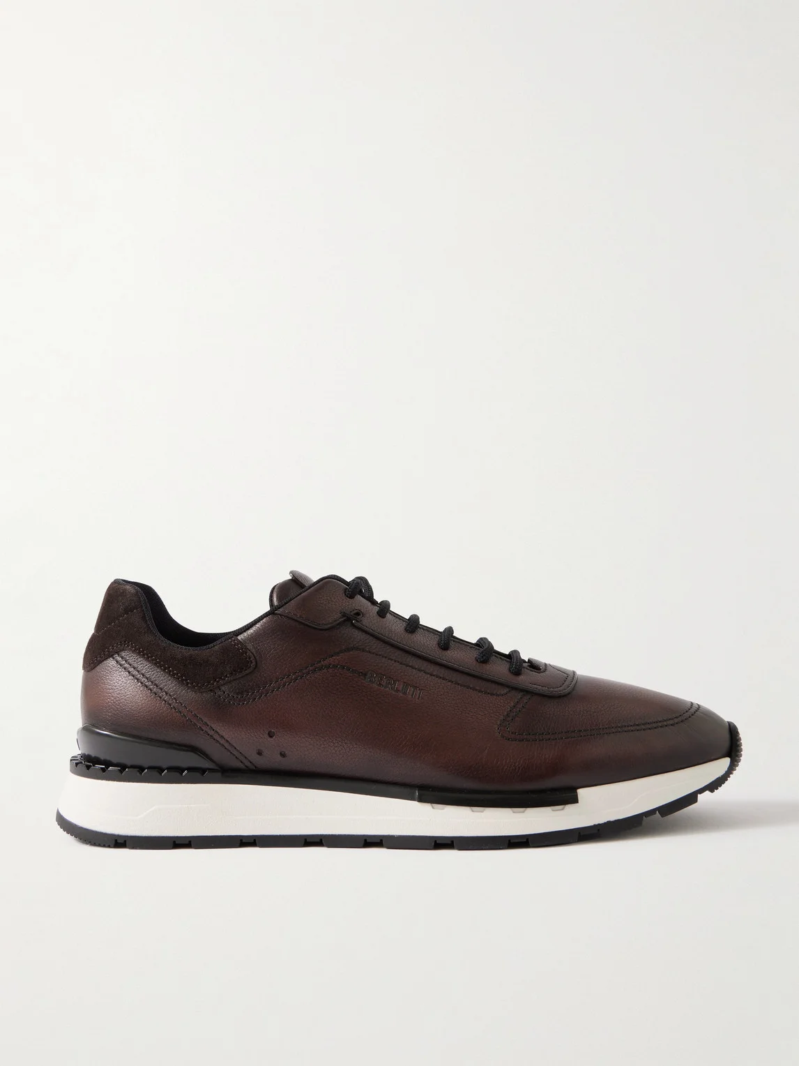 Fast Track Suede-Trimmed Full-Grain Venezia Softy Leather Sneakers - 1