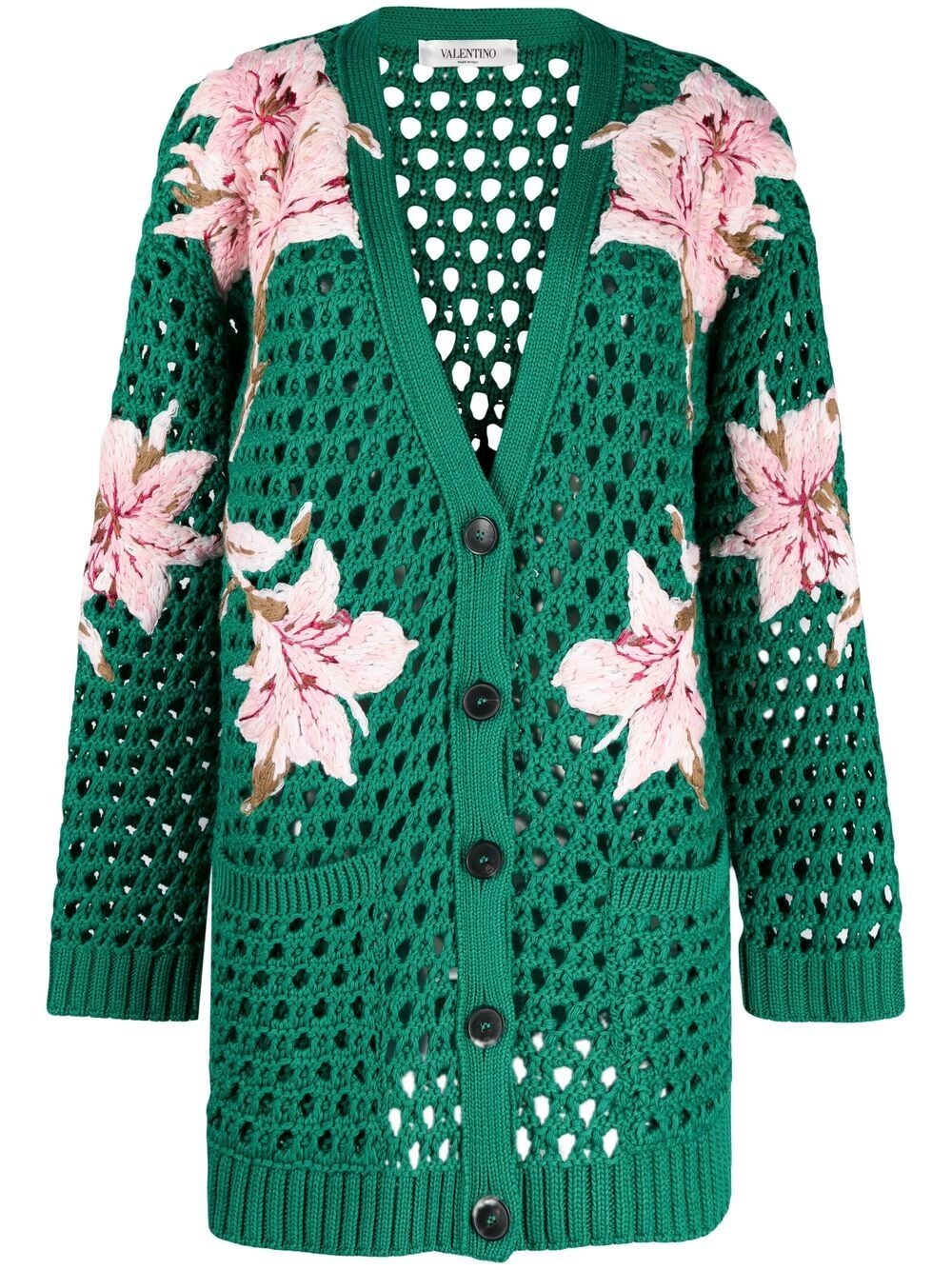 lilium-embroidered cotton cardigan - 1