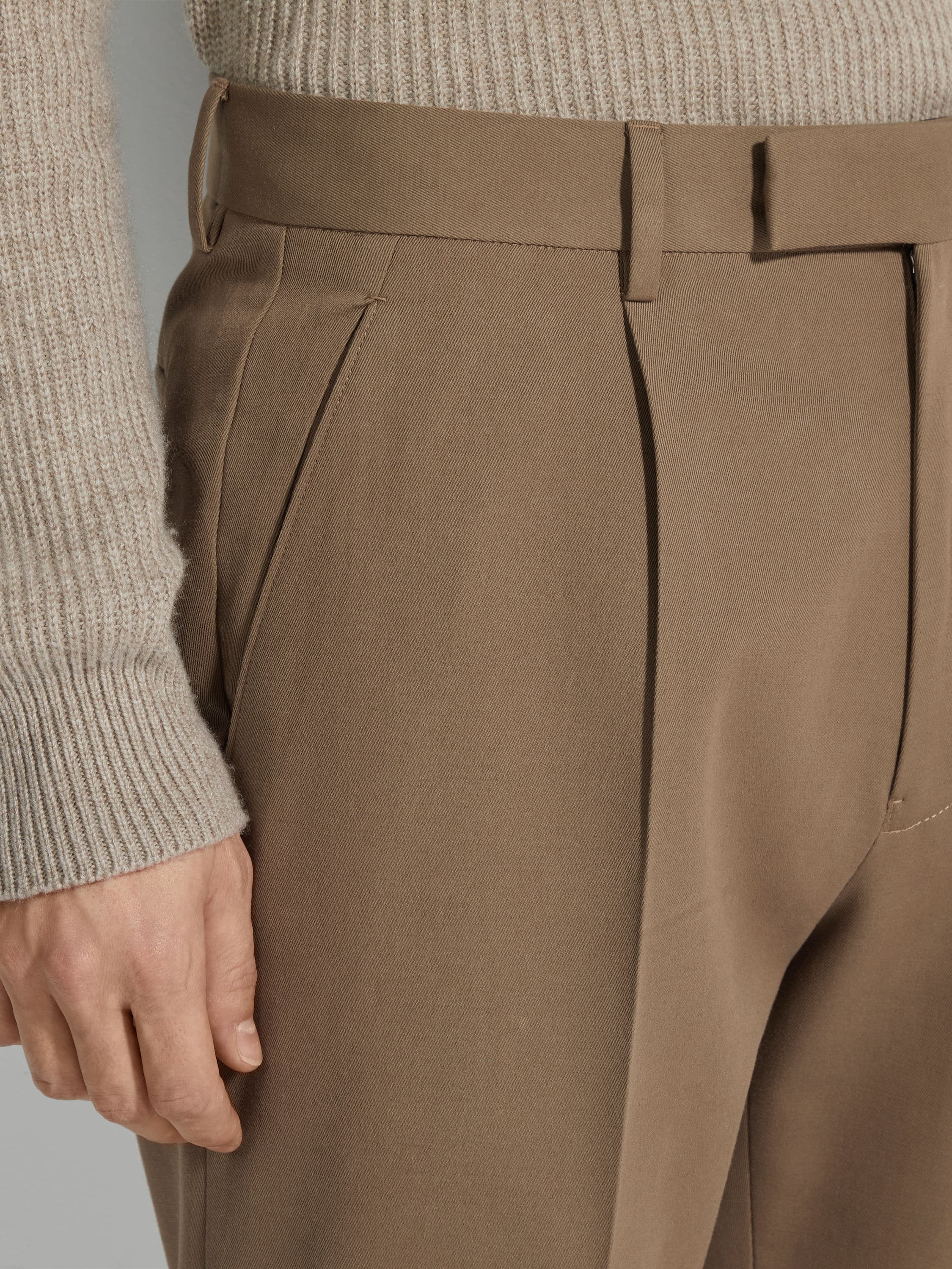KHAKI COTTON AND WOOL PANTS - 2