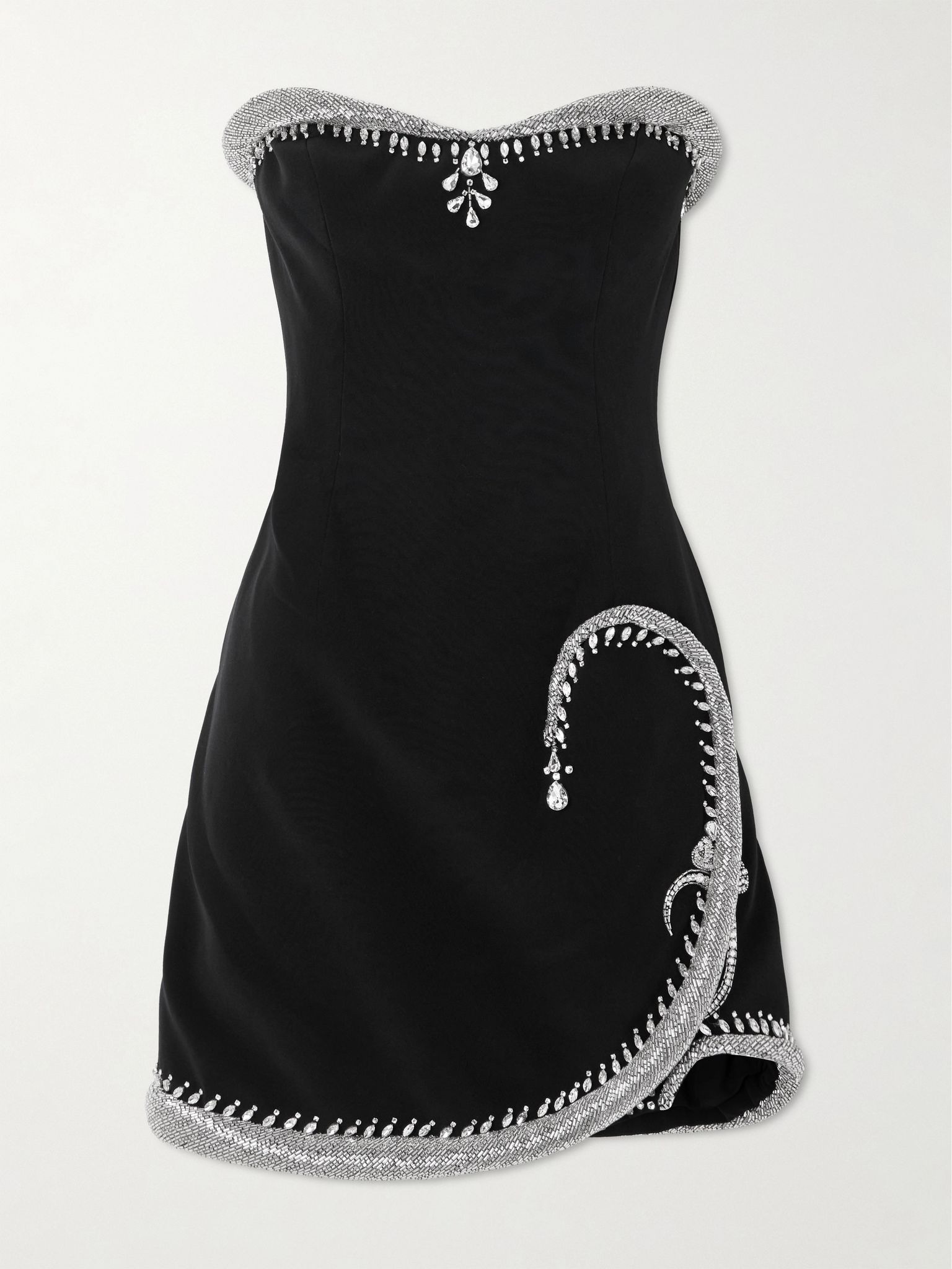 Strapless crystal-embellished silk-blend crepe mini dress Black - 1