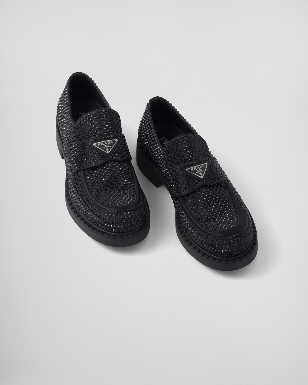 Chocolate satin loafers with crystals - 4