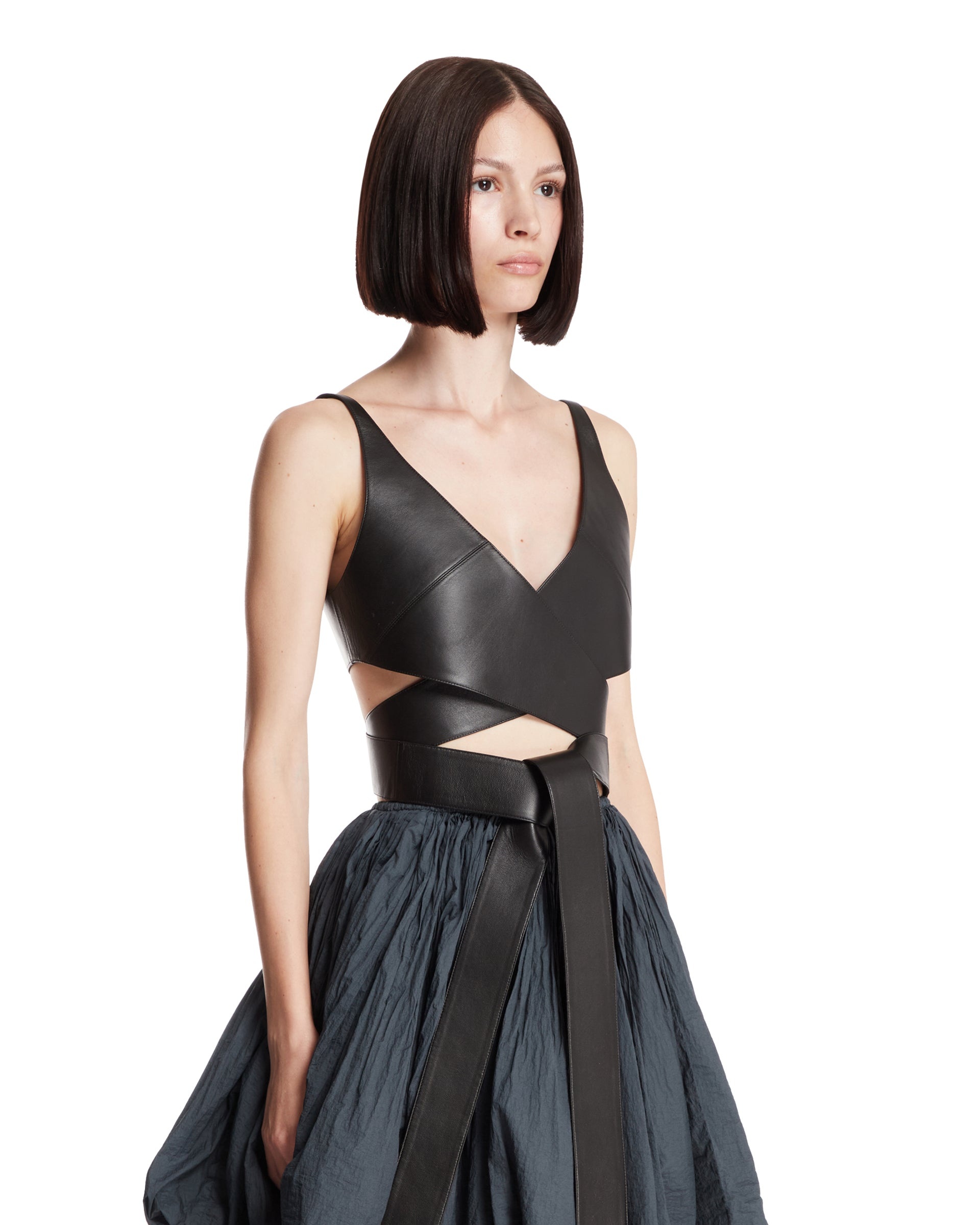 Black Leather Wrap Top - 4
