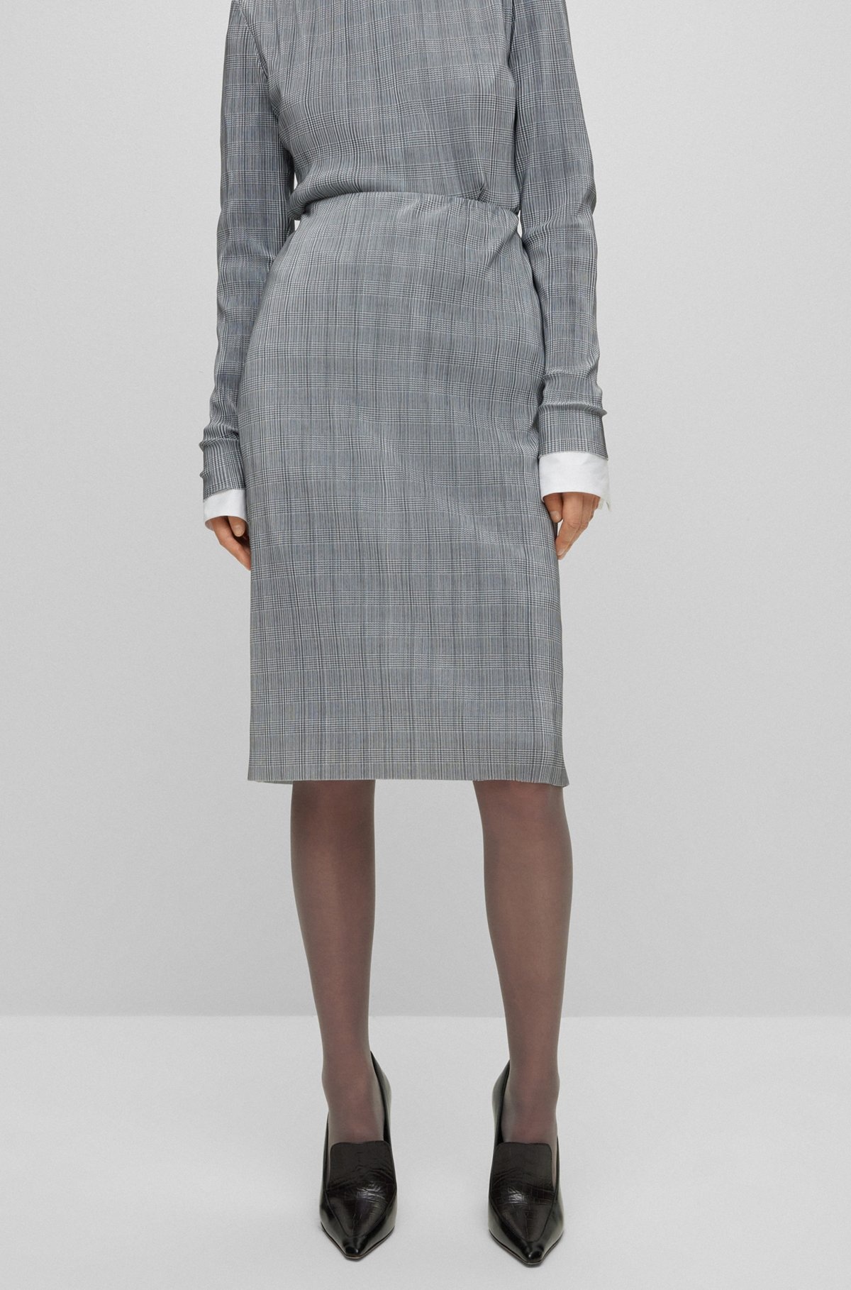 CHECKED, PLEATED PENCIL SKIRT - 2