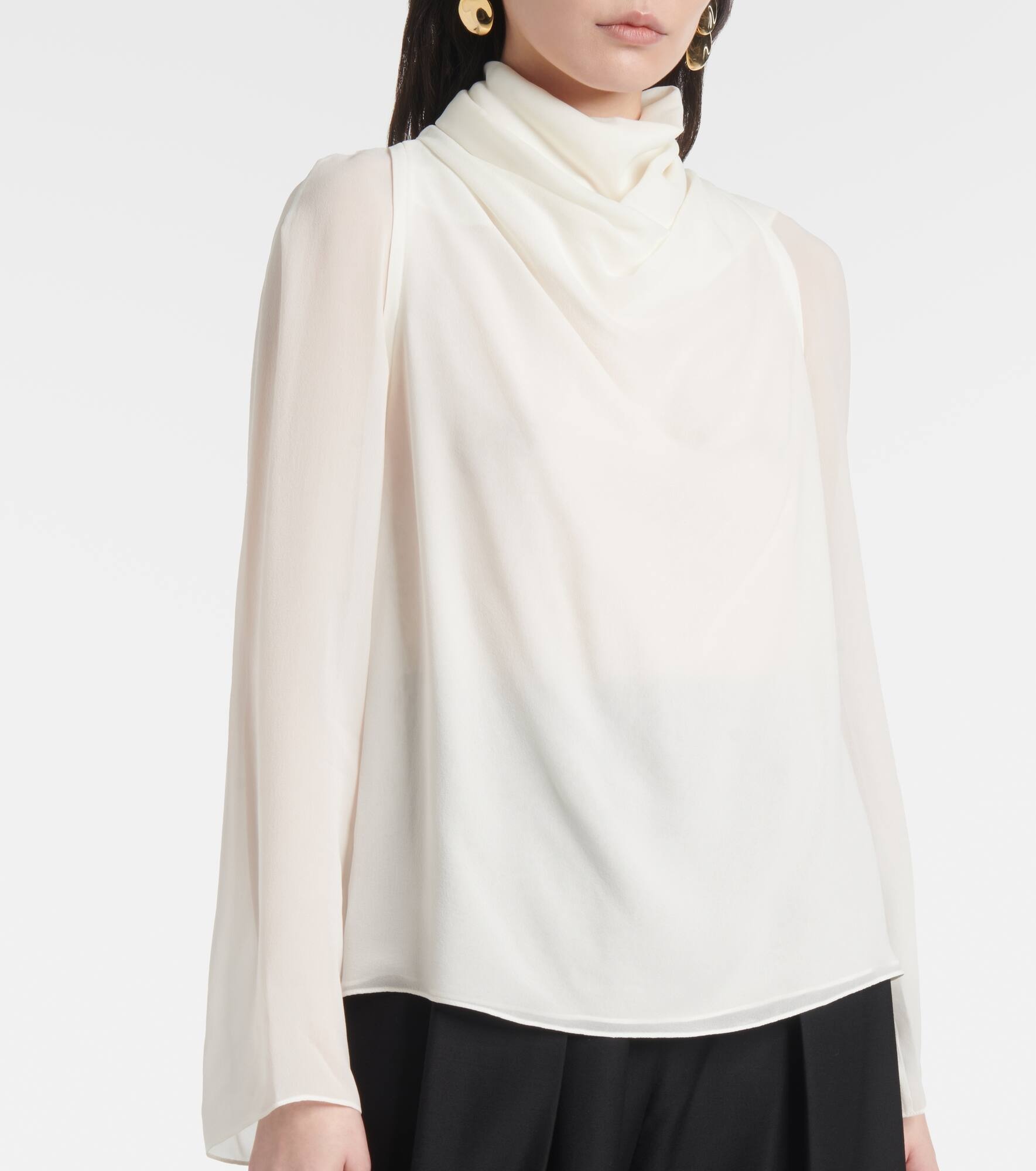 Cara draped high-neck silk top - 6