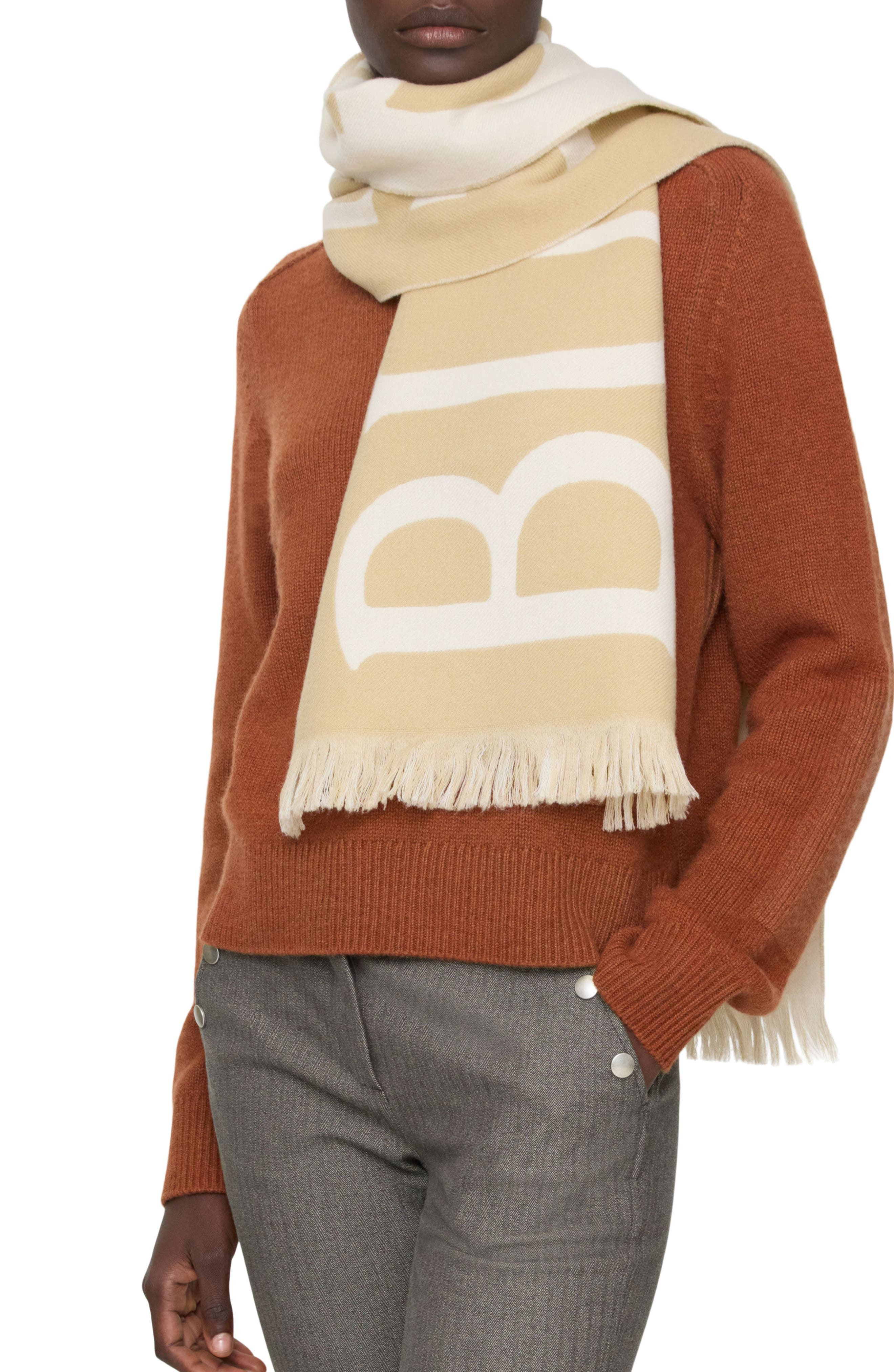 burberry Reversible Logo Jacquard Wool Scarf in Sand at Nordstrom - 3