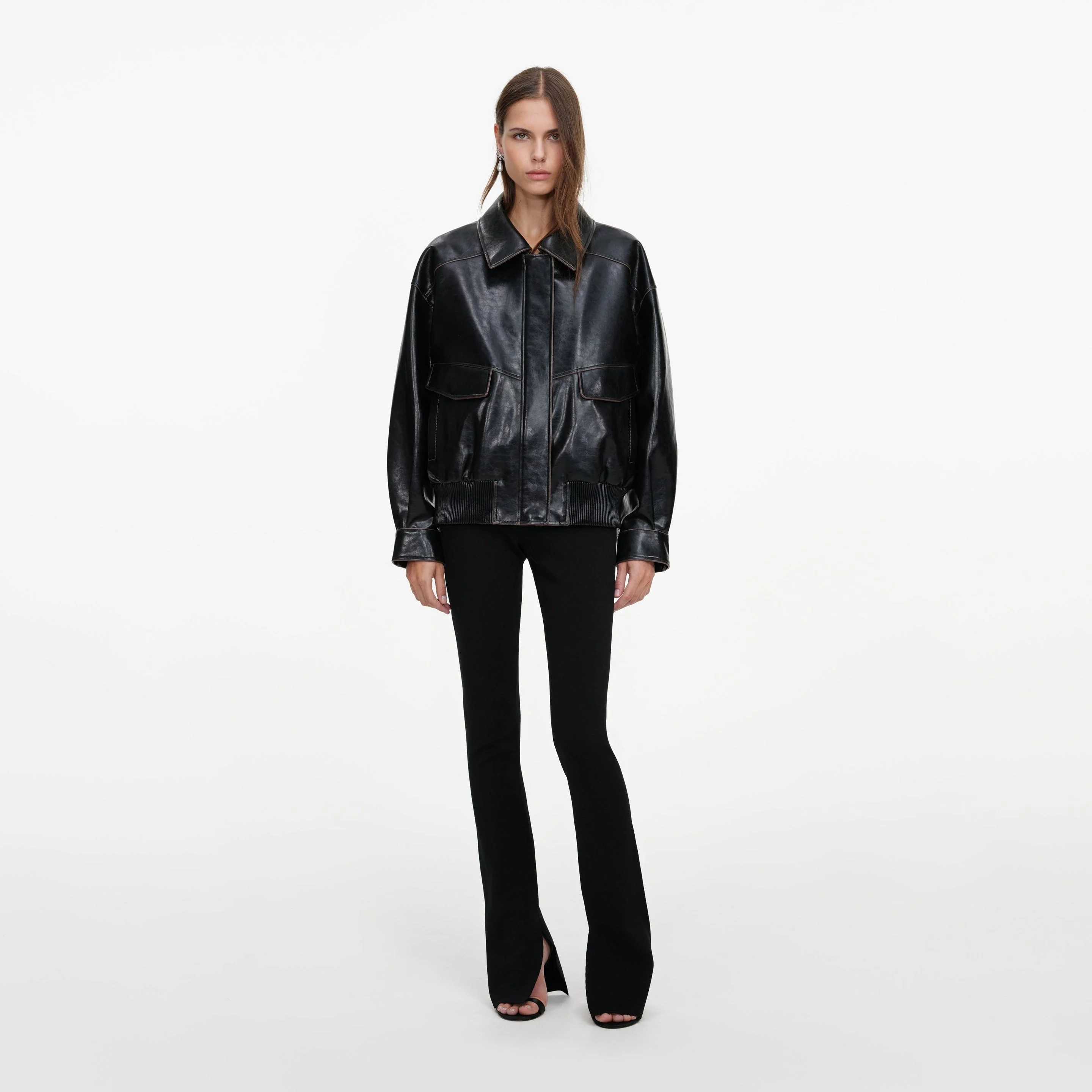 Black Oversized Faux Leather Jacket - 1