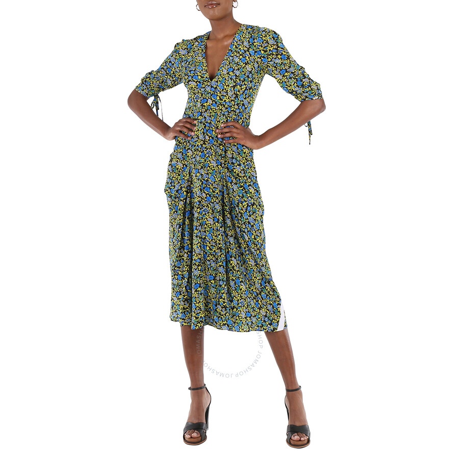 Victoria Beckham Ladies Black / Yellow / Blue / Green Floral-print Long Dress - 3