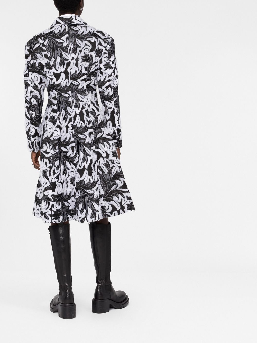 floral jacquard double-breasted coat - 4