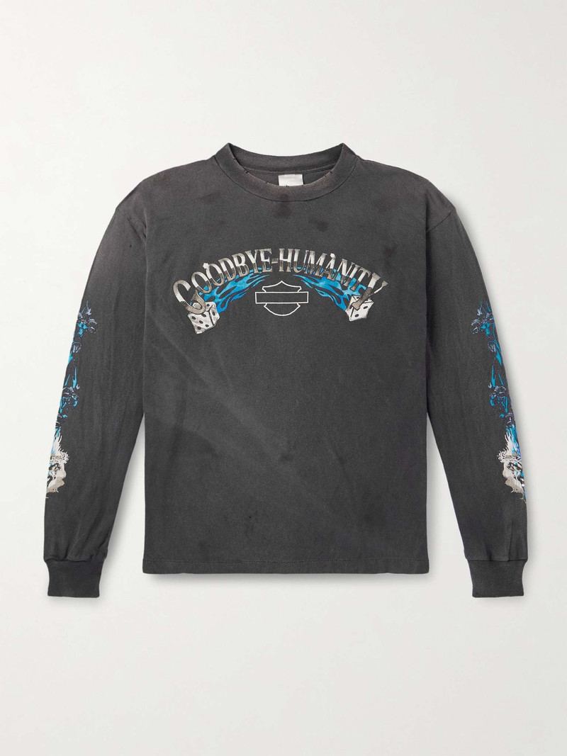 Goodbye Humanity Dice Distressed Printed Cotton-Jersey T-Shirt 1