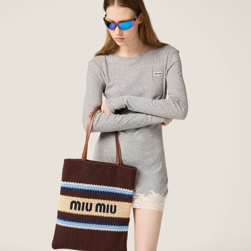 Miu Miu Raffia-effect woven tote bag outlook