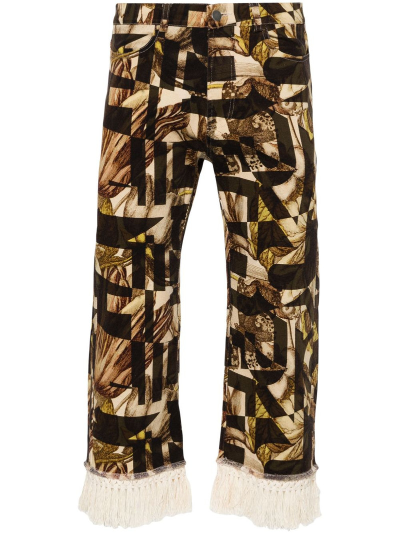floral-pattern fringed tapered jeans 1