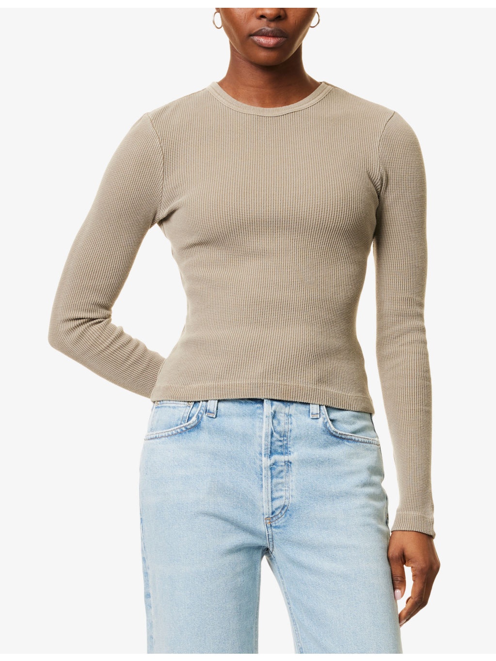 Pilar Long-Sleeve Waffle-Knit Cotton Top - 3