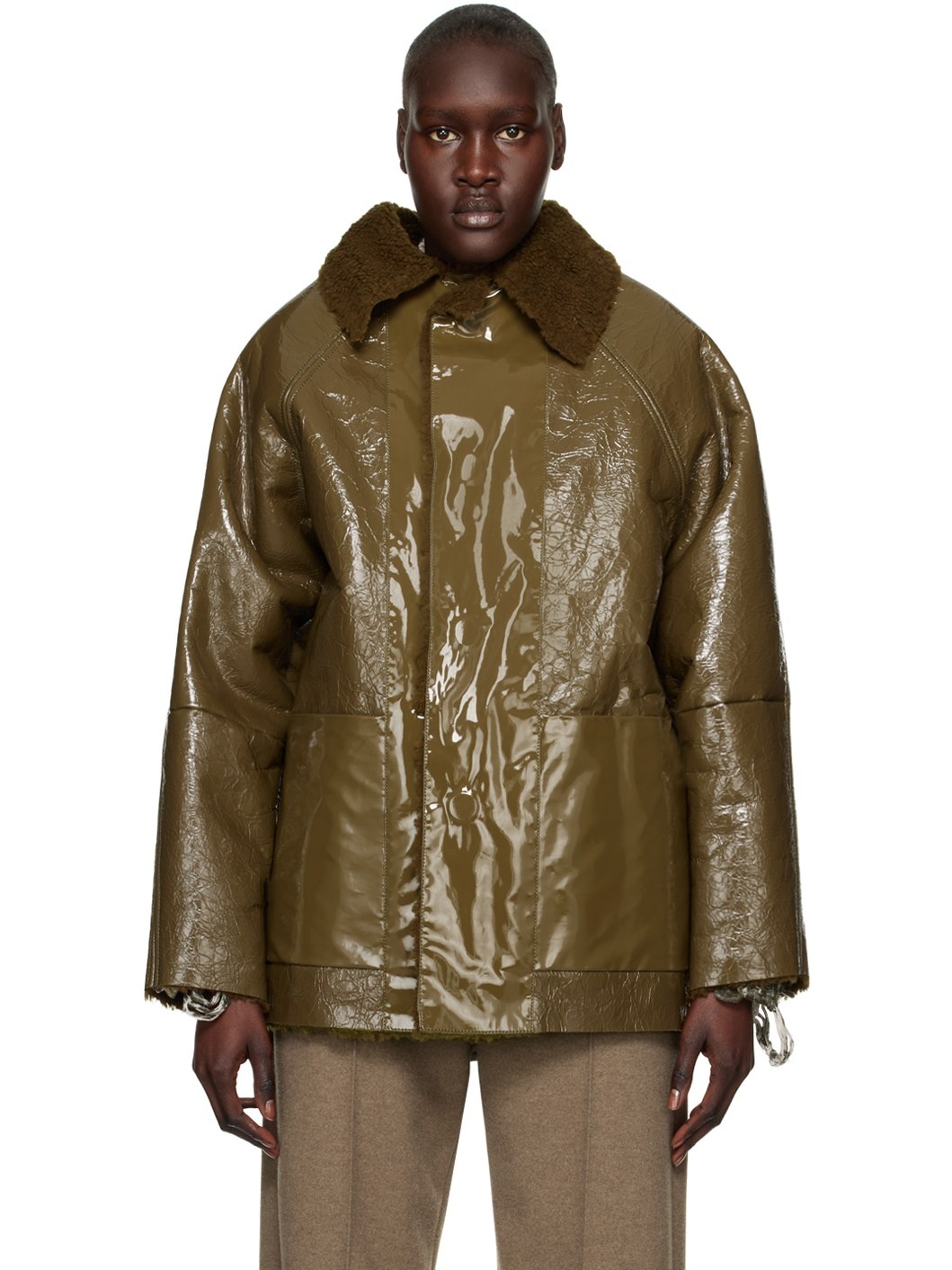 Khaki Original Reversible Shearling Jacket - 1