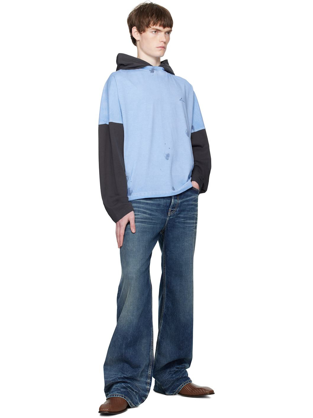 Blue Painted Long-Sleeved Hoodie - 4