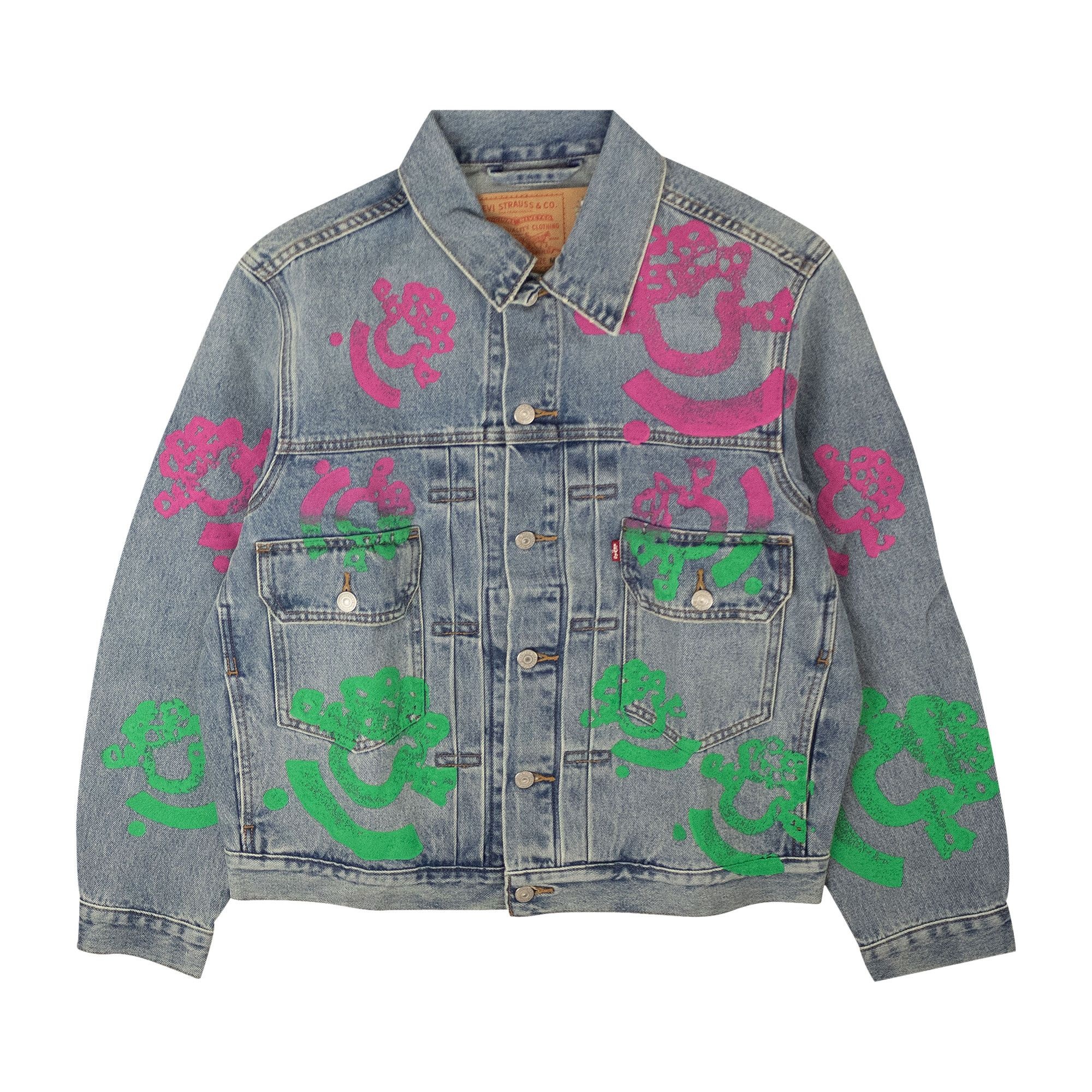 Denim Tears Bstroy Tears Type-2 Light Wash Denim Trucker Jacket 'Light Wash Pink/Green' - 1