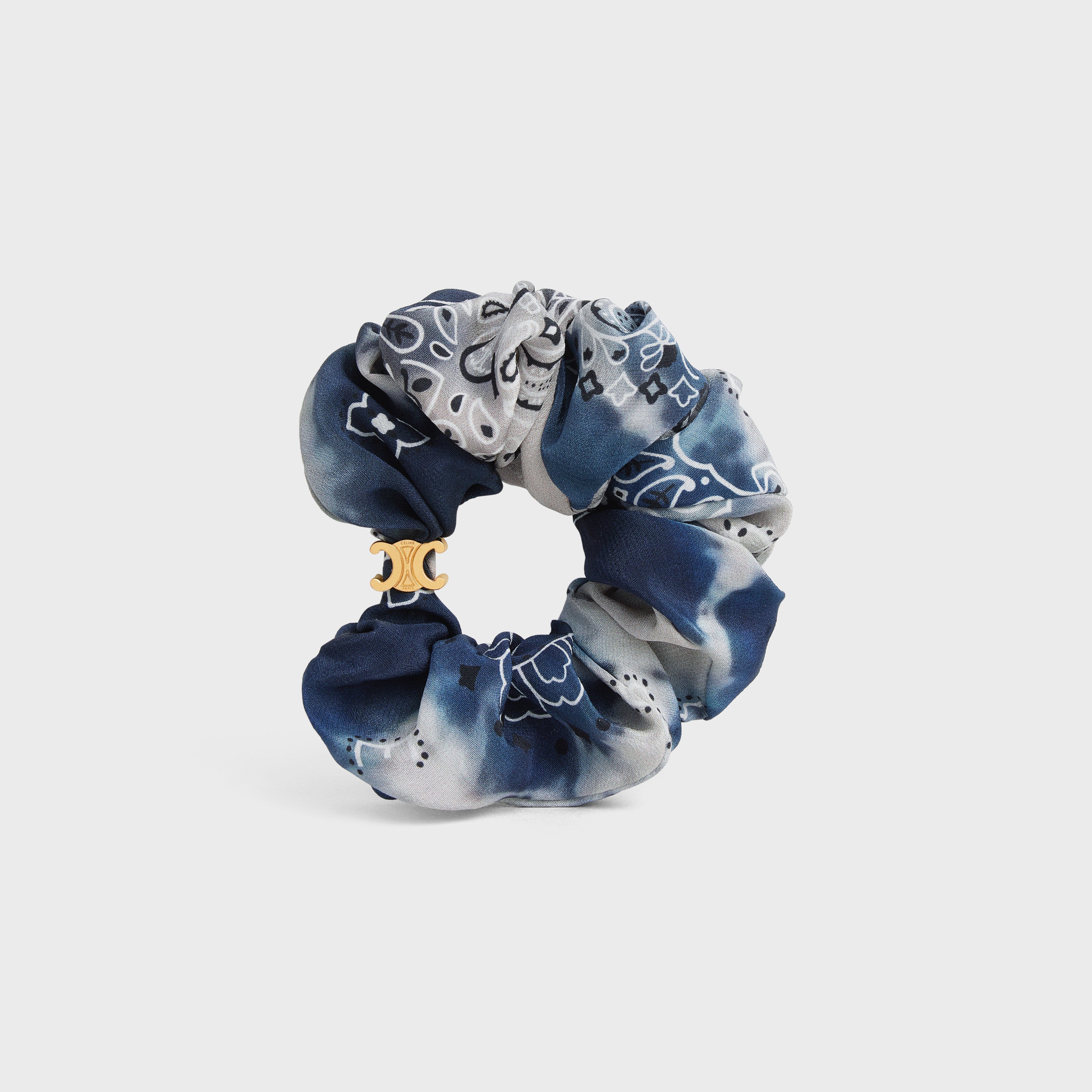 Scrunchy Celine  Tie & Dye  Americana Bandana Bracelet in Brass with Gold Finish and Navy Silk - 1