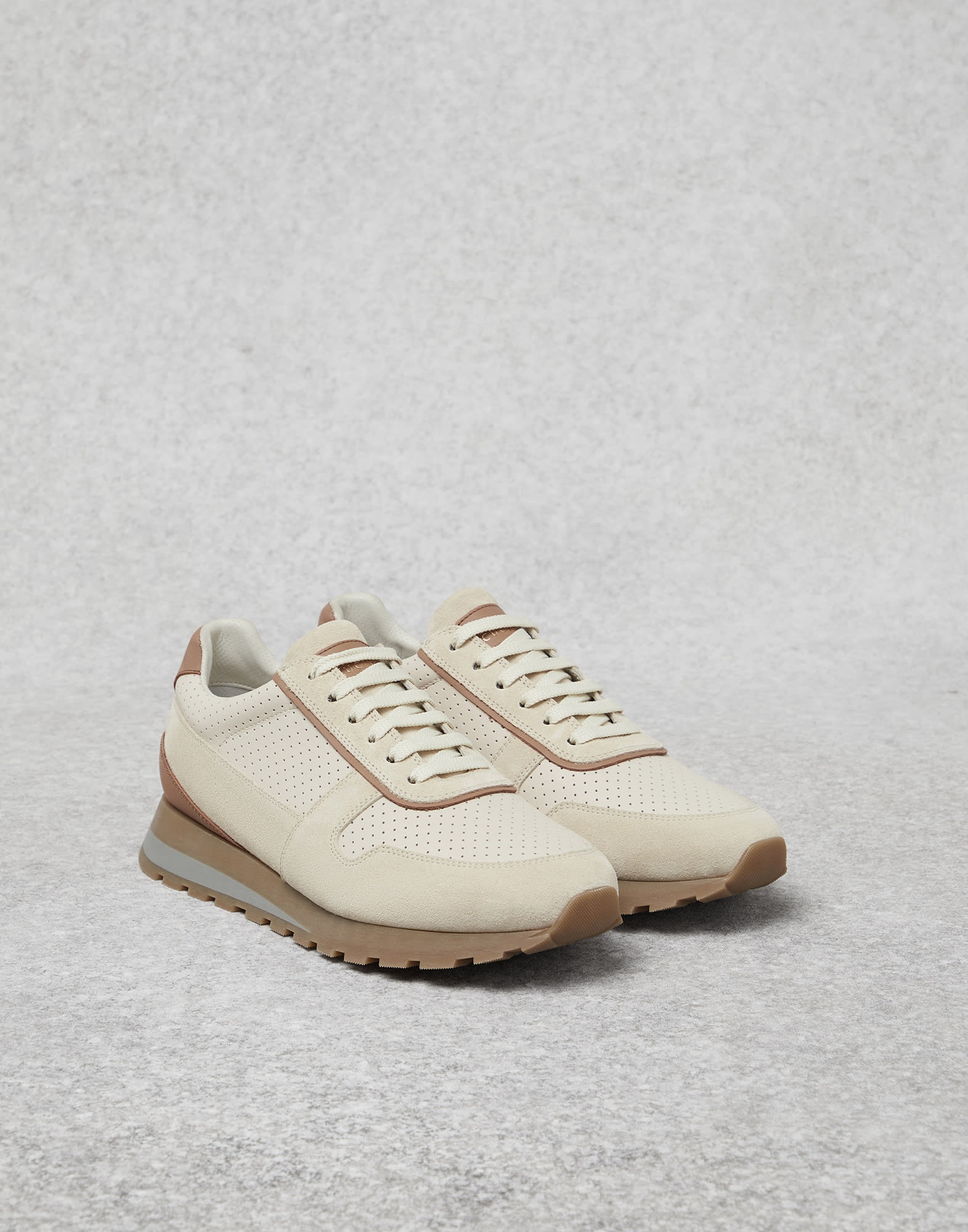Punched calfskin and suede runners - 1