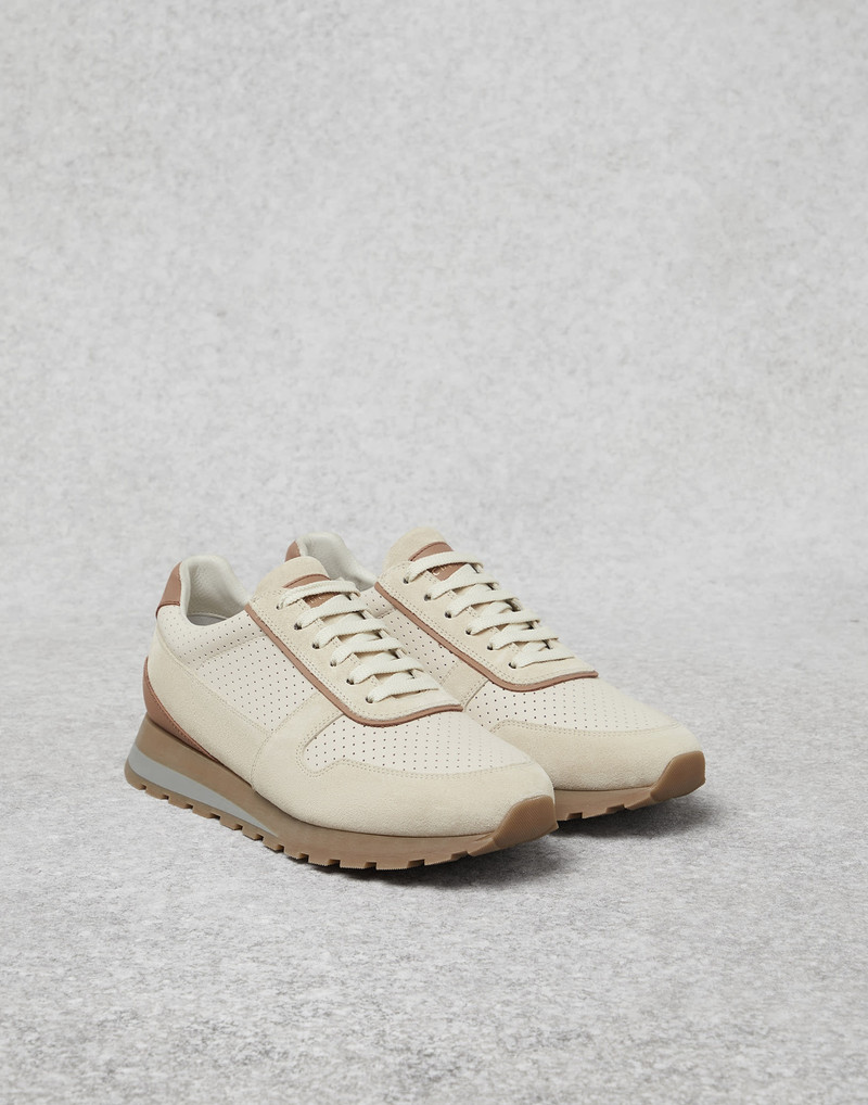 Punched calfskin and suede runners 1