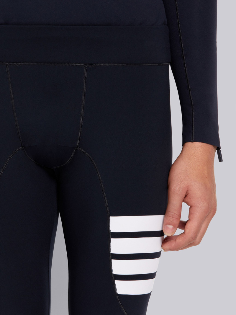 Navy Polyamide Stretch Interlock 4-Bar Stripe Compression Tights 4