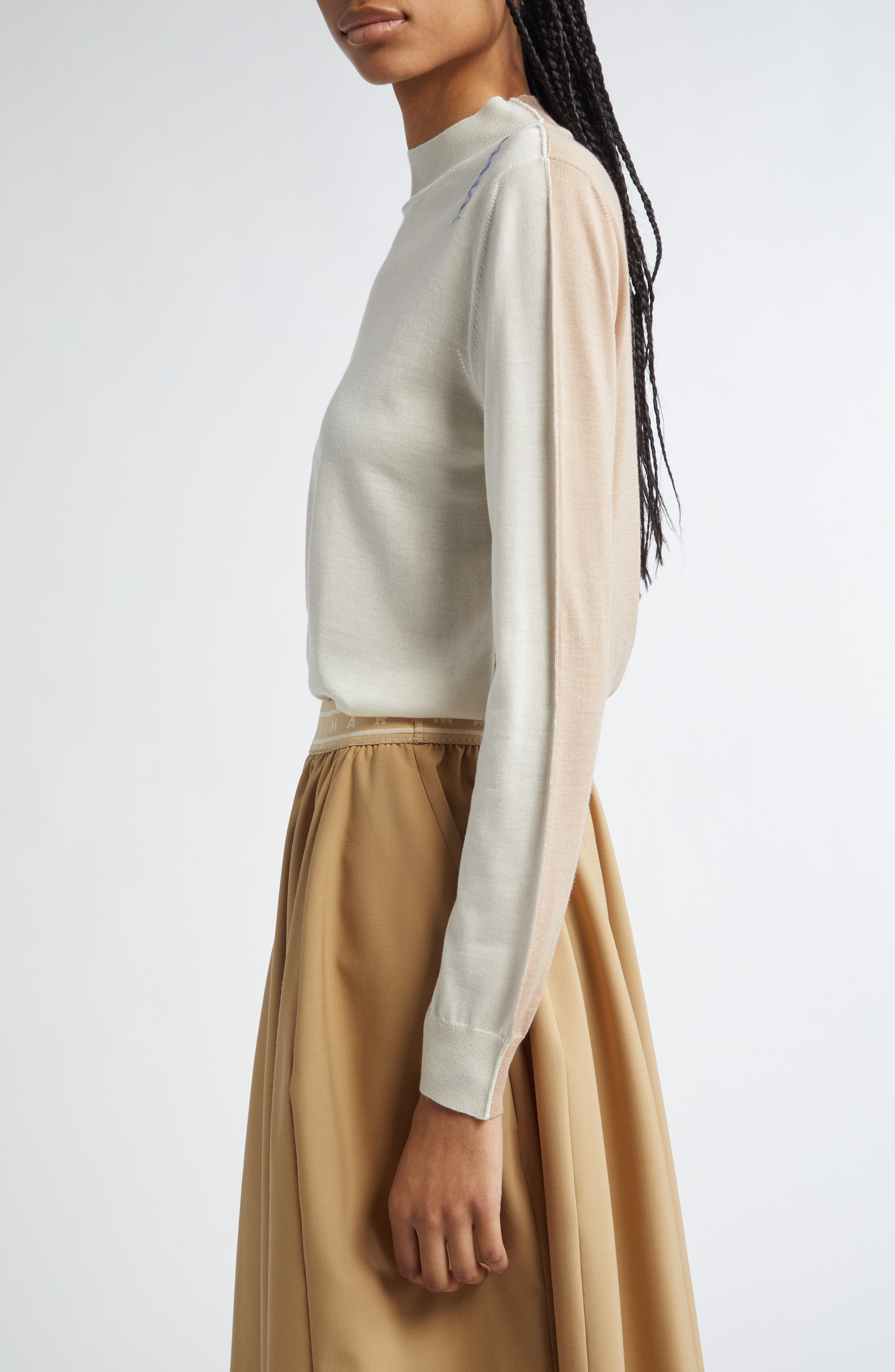 Marni Logo Embroidered Virgin Wool Sweater in Lily/White at Nordstrom - 4