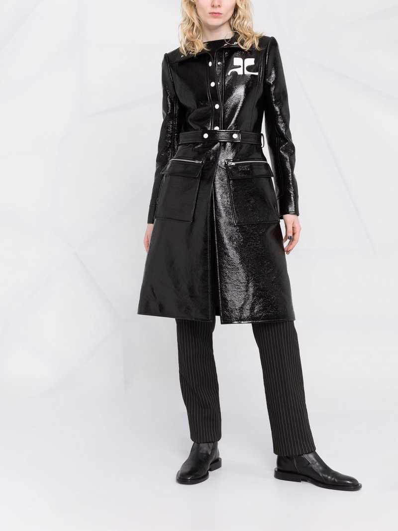 courrèges logo-print lacquered-effect trench coat outlook