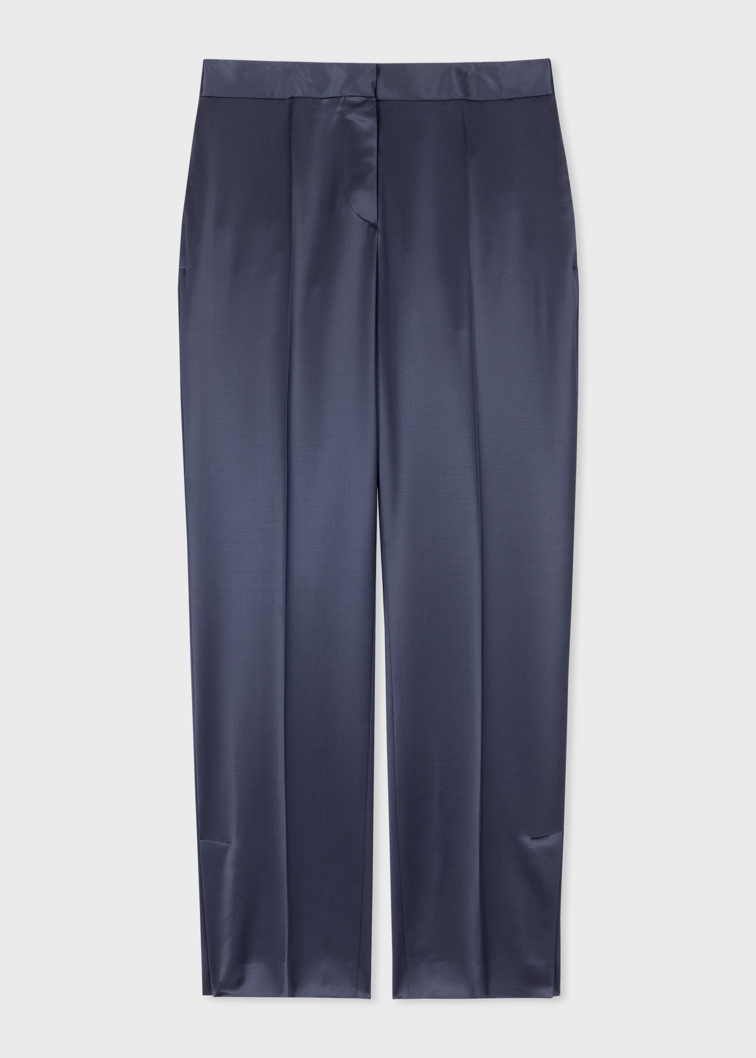 Navy Satin Kick Flare Trousers - 1