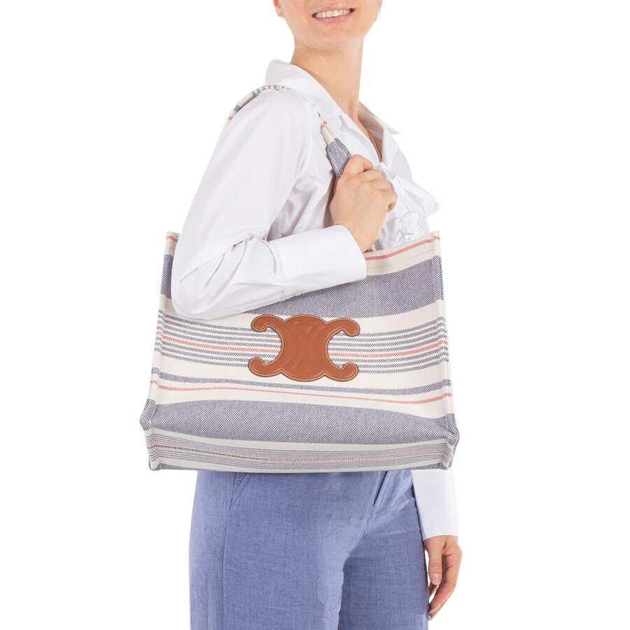 Celine Large Cabas Thais In Striped Textile And Calfskin - 2